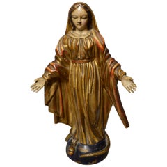 Superb Antique French Christian Poly Chrome Wood Carving of a Saint