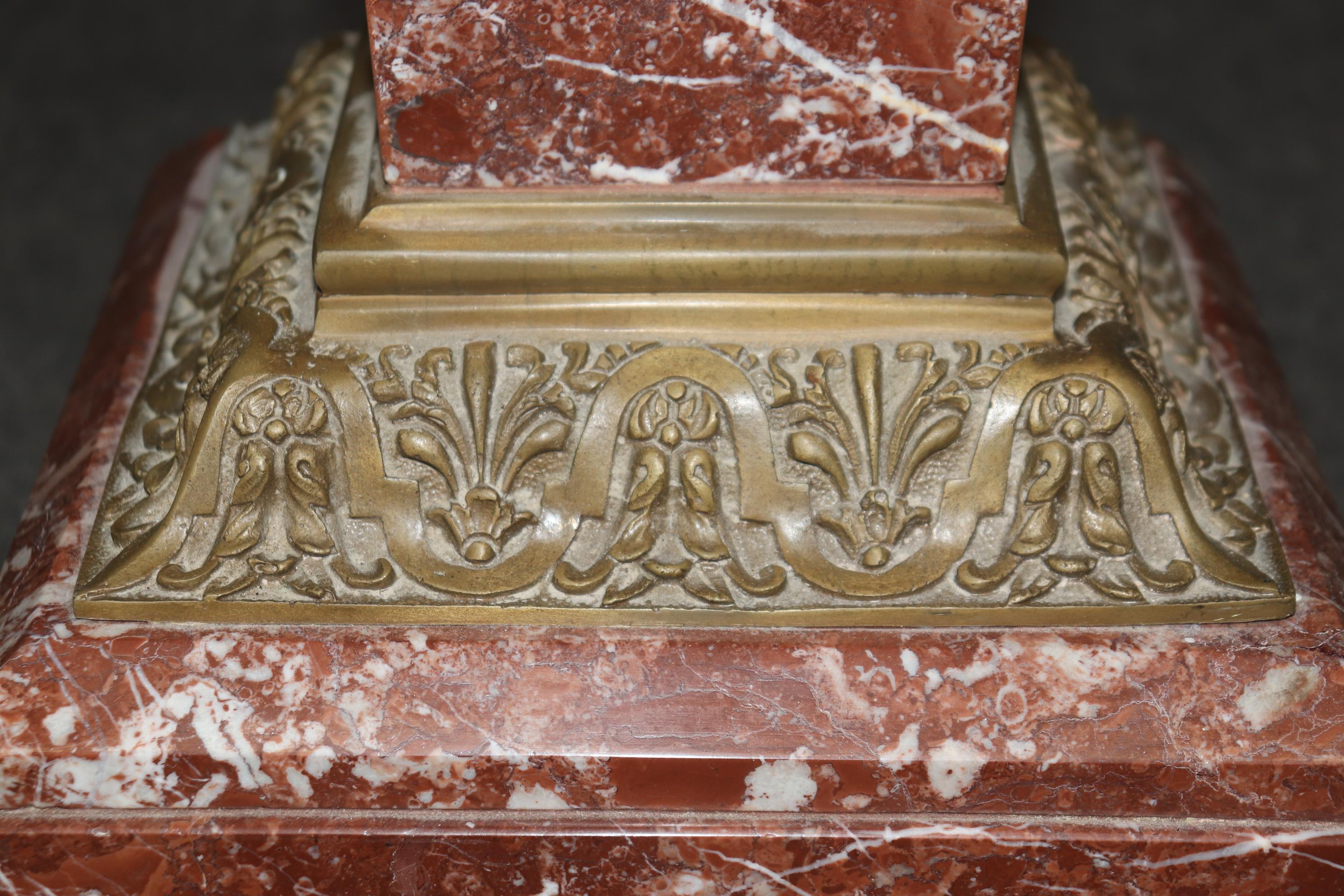 Superb Antique French Louis XV Rouge Marble and Figural Bronze Maiden Pedestal For Sale 6