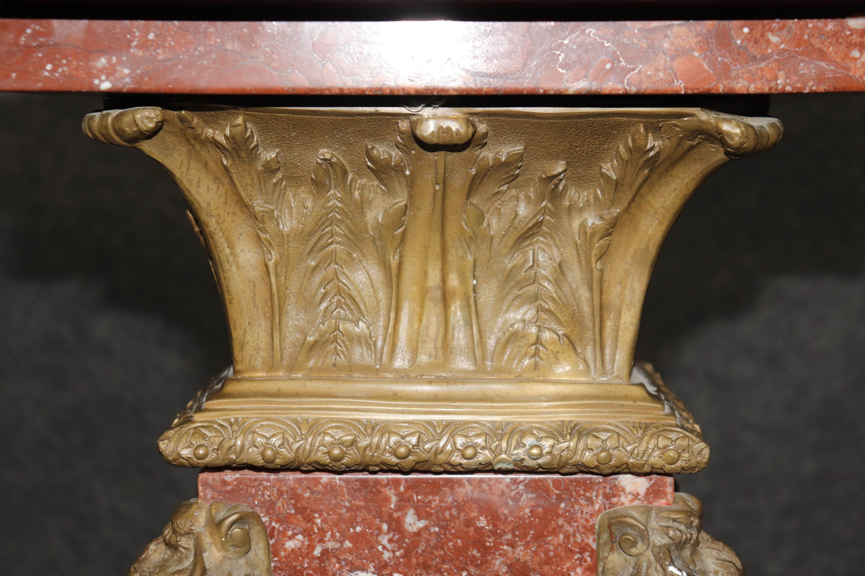 Superb Antique French Louis XV Rouge Marble and Figural Bronze Maiden Pedestal In Good Condition For Sale In Swedesboro, NJ
