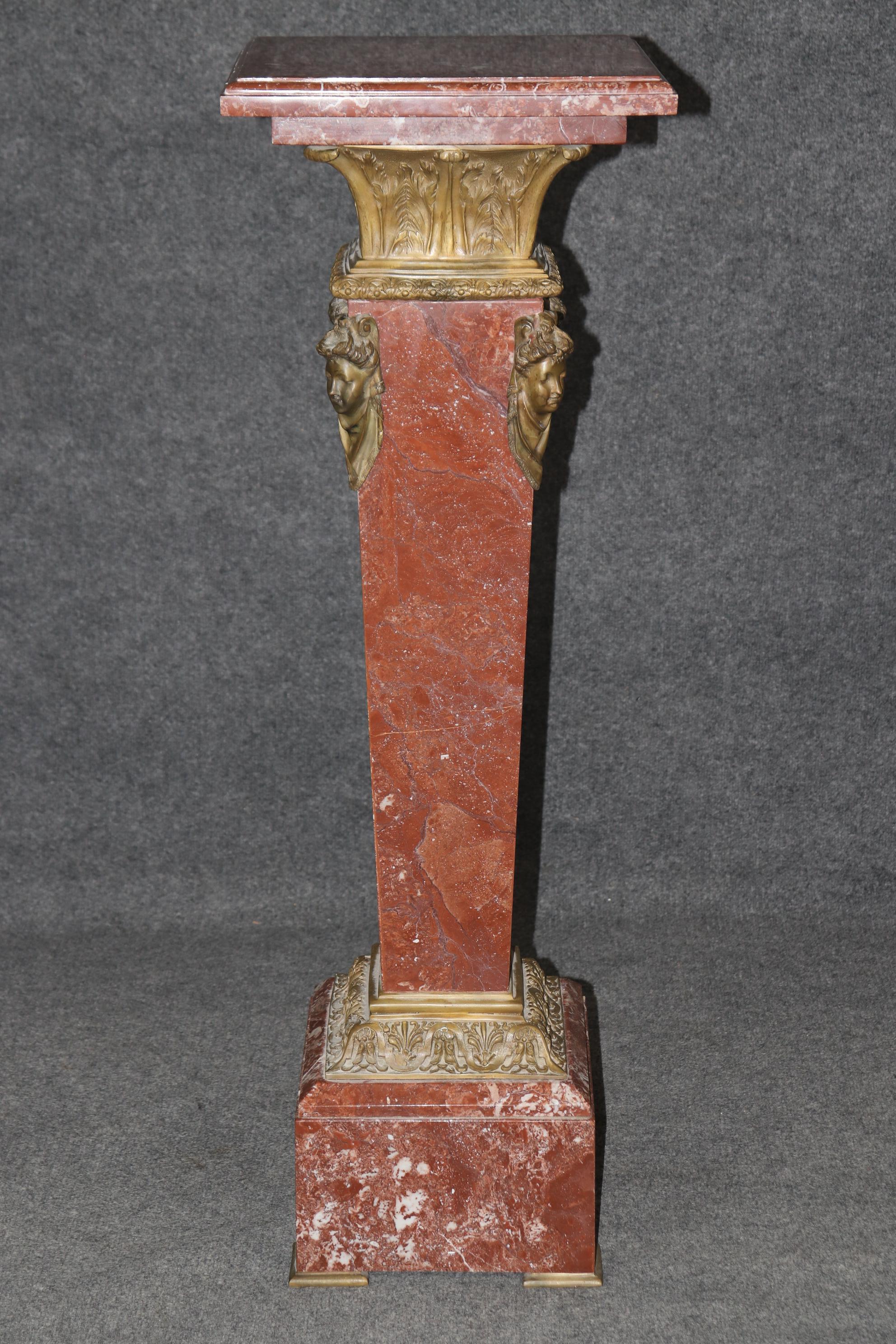 Late 19th Century Superb Antique French Louis XV Rouge Marble and Figural Bronze Maiden Pedestal For Sale