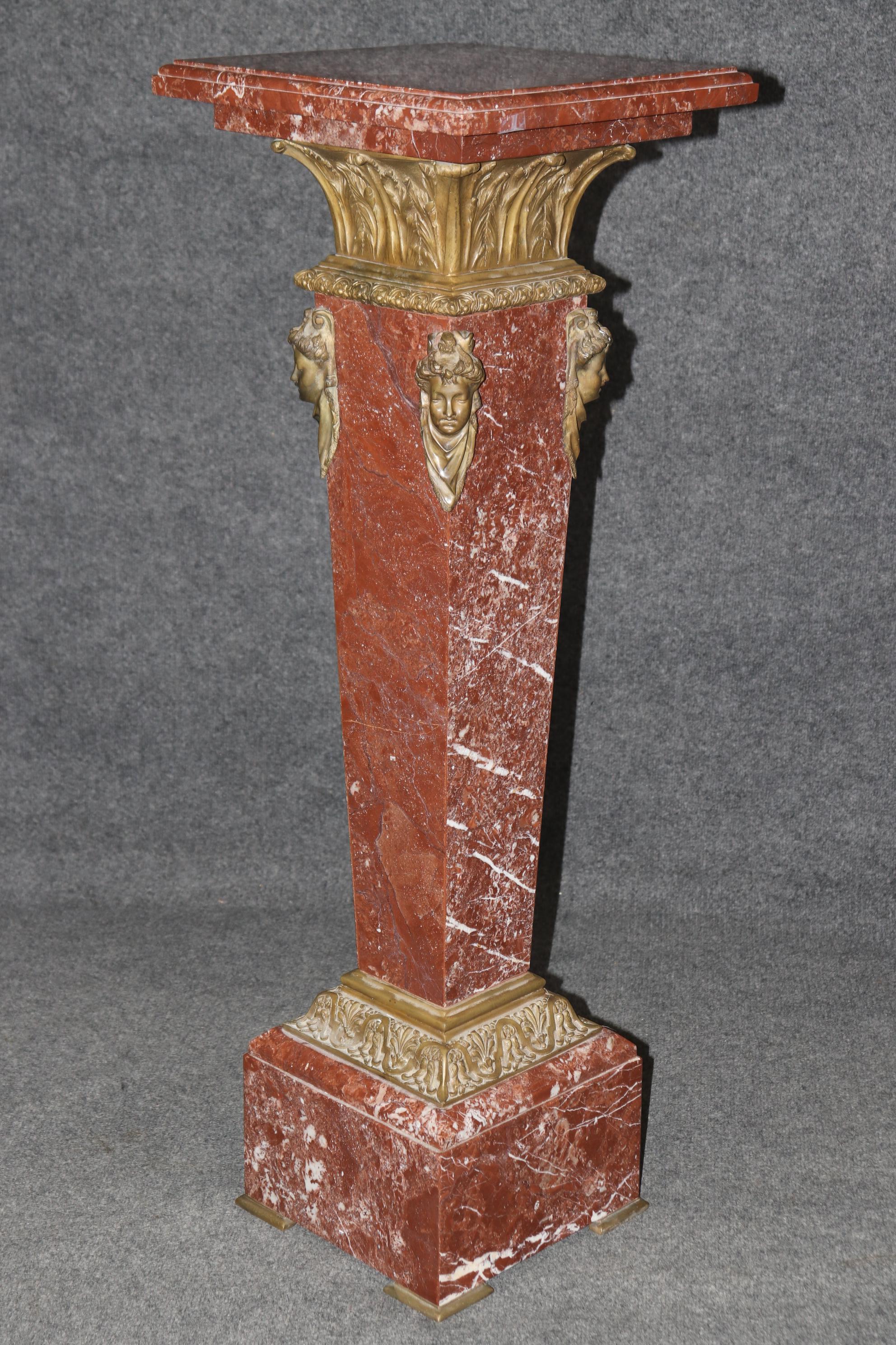 Superb Antique French Louis XV Rouge Marble and Figural Bronze Maiden Pedestal For Sale 2