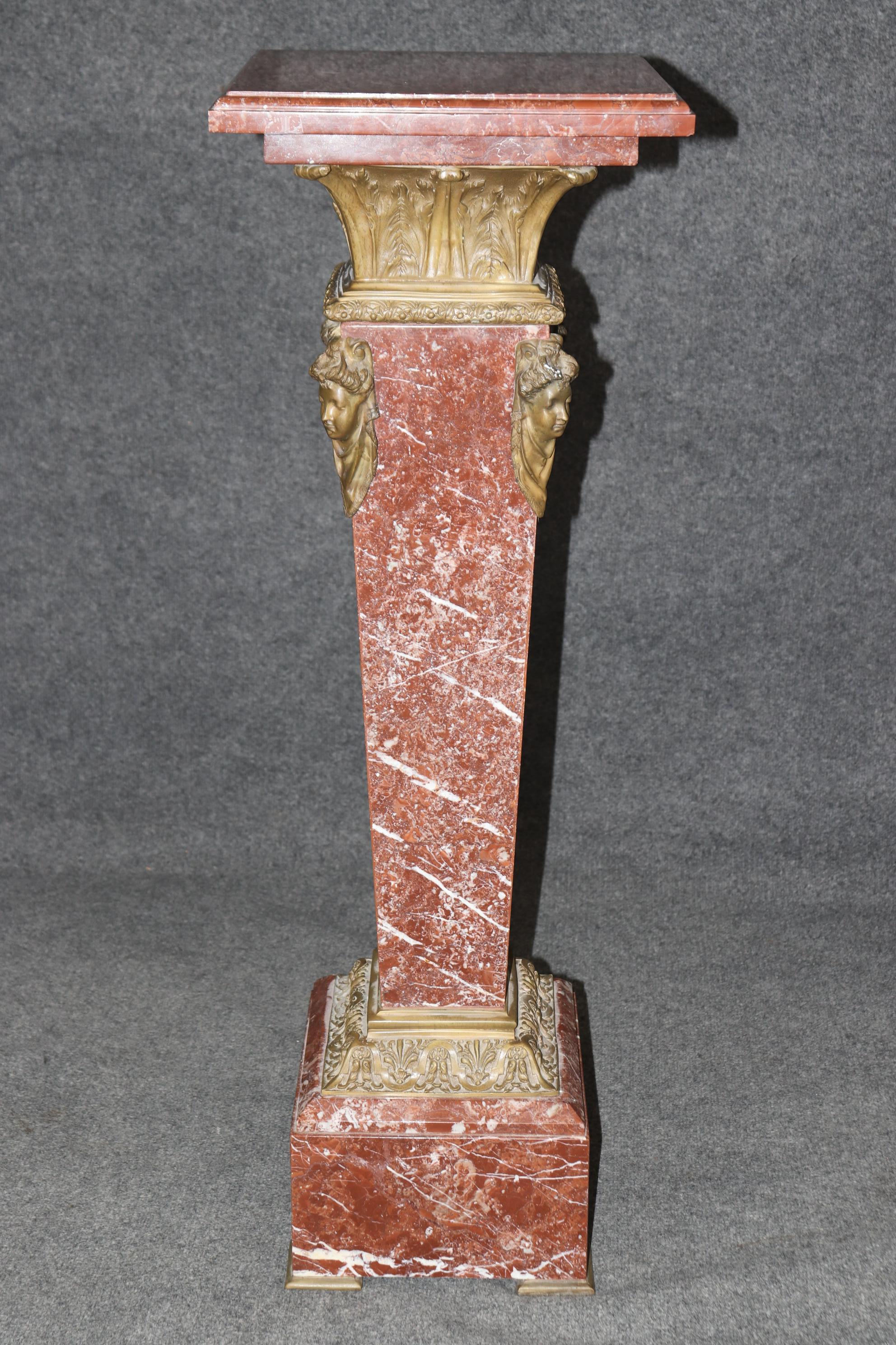 Superb Antique French Louis XV Rouge Marble and Figural Bronze Maiden Pedestal For Sale 3