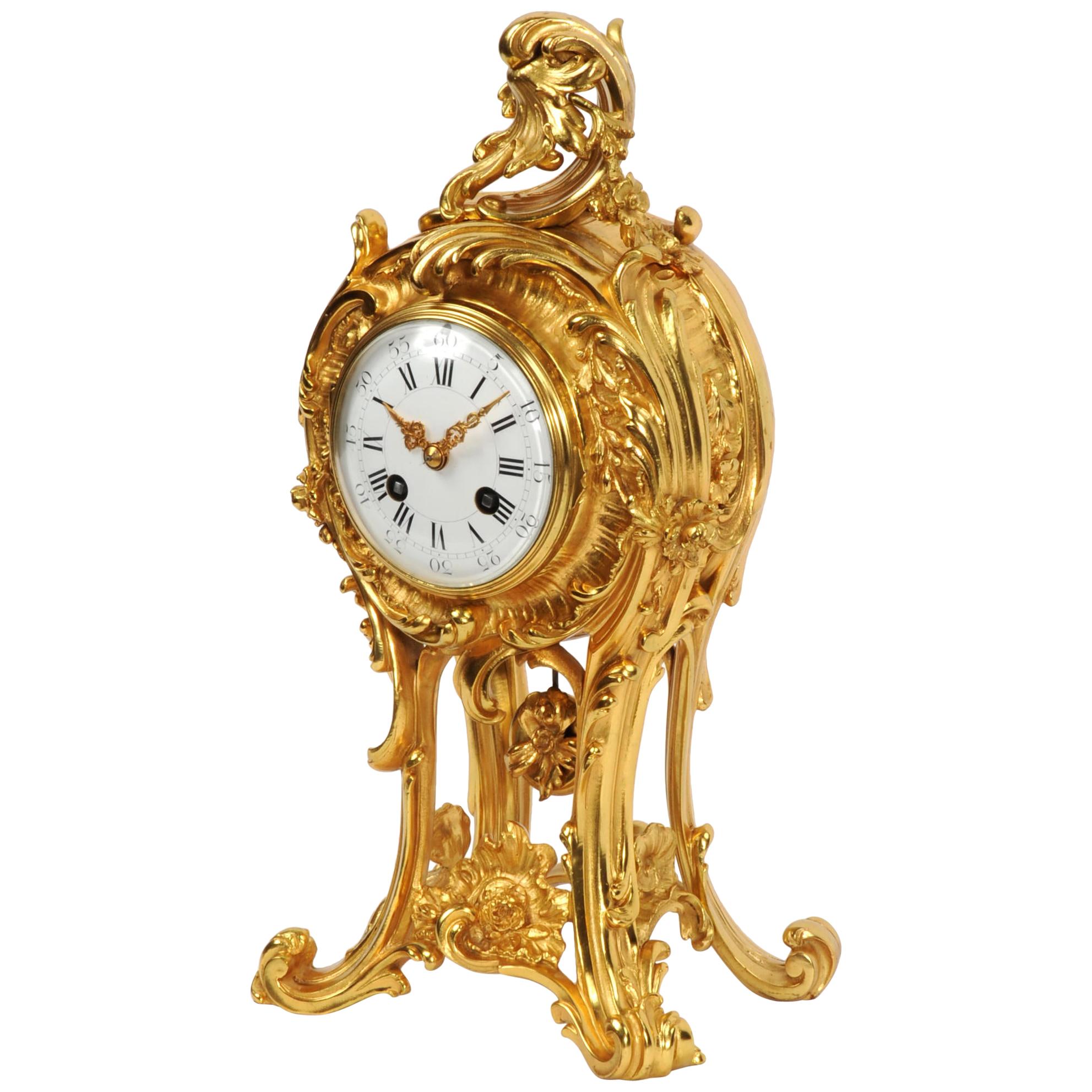 Superb Antique French Rococo Ormolu Clock with Visible Pendulum by Emile Colin