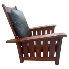 SUPERB Silla antigua Gustav Stickley Morris de brazos doblados Model 369 - W8067