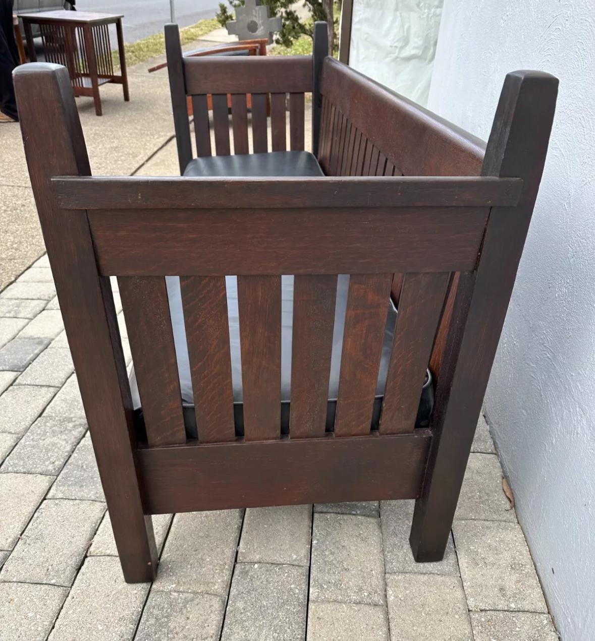 Leather SUPERB Antique   GUSTAV STICKLEY   Arm Settle circa 1909 - W7539 SALE  SALE