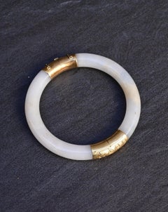 Superb Antique Jade and 14K Gold Hinged Bangle Bracelet