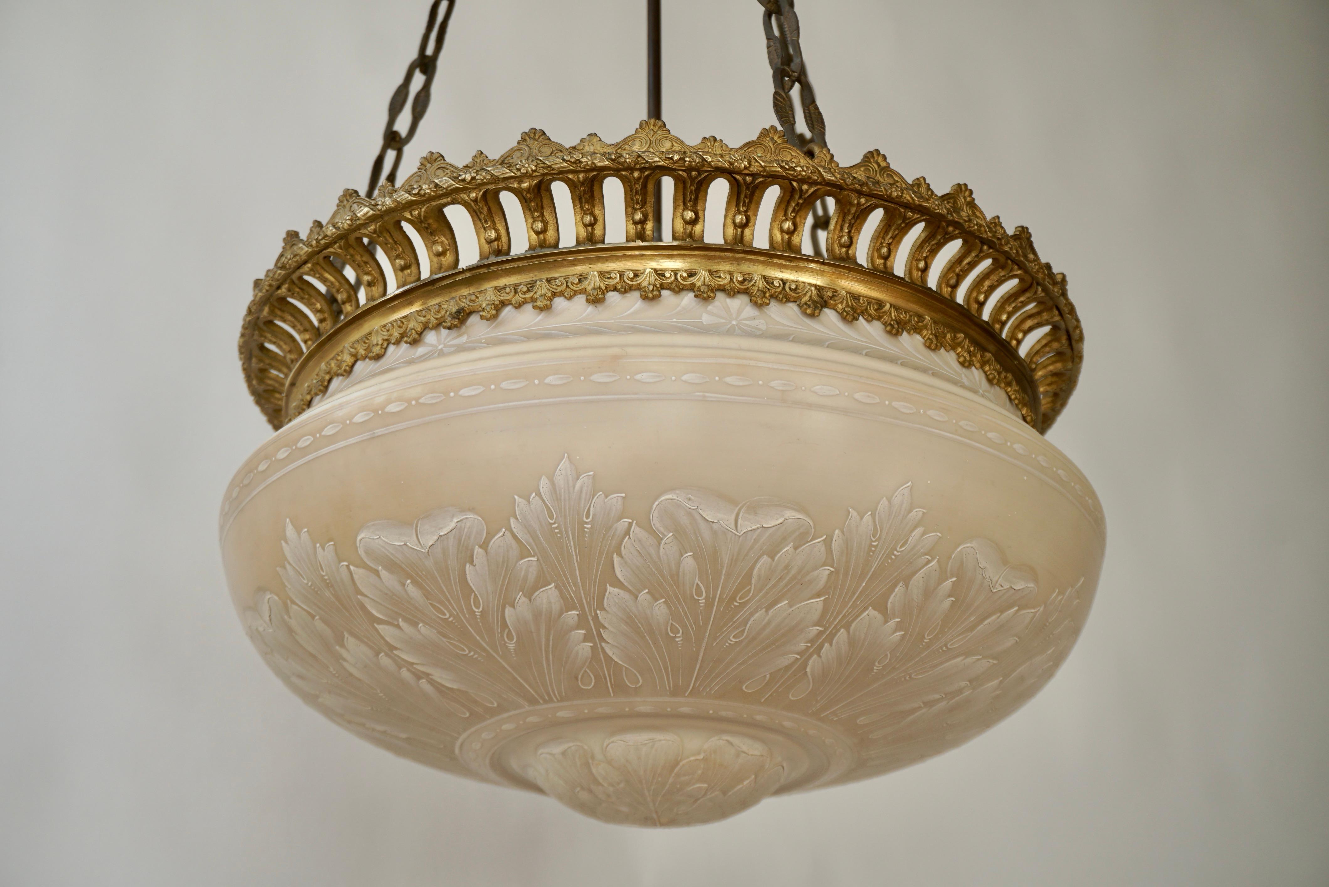 French Superb Antique Lampshade Chandelier Lithophane, Biscuit From Porcelain, Mint For Sale