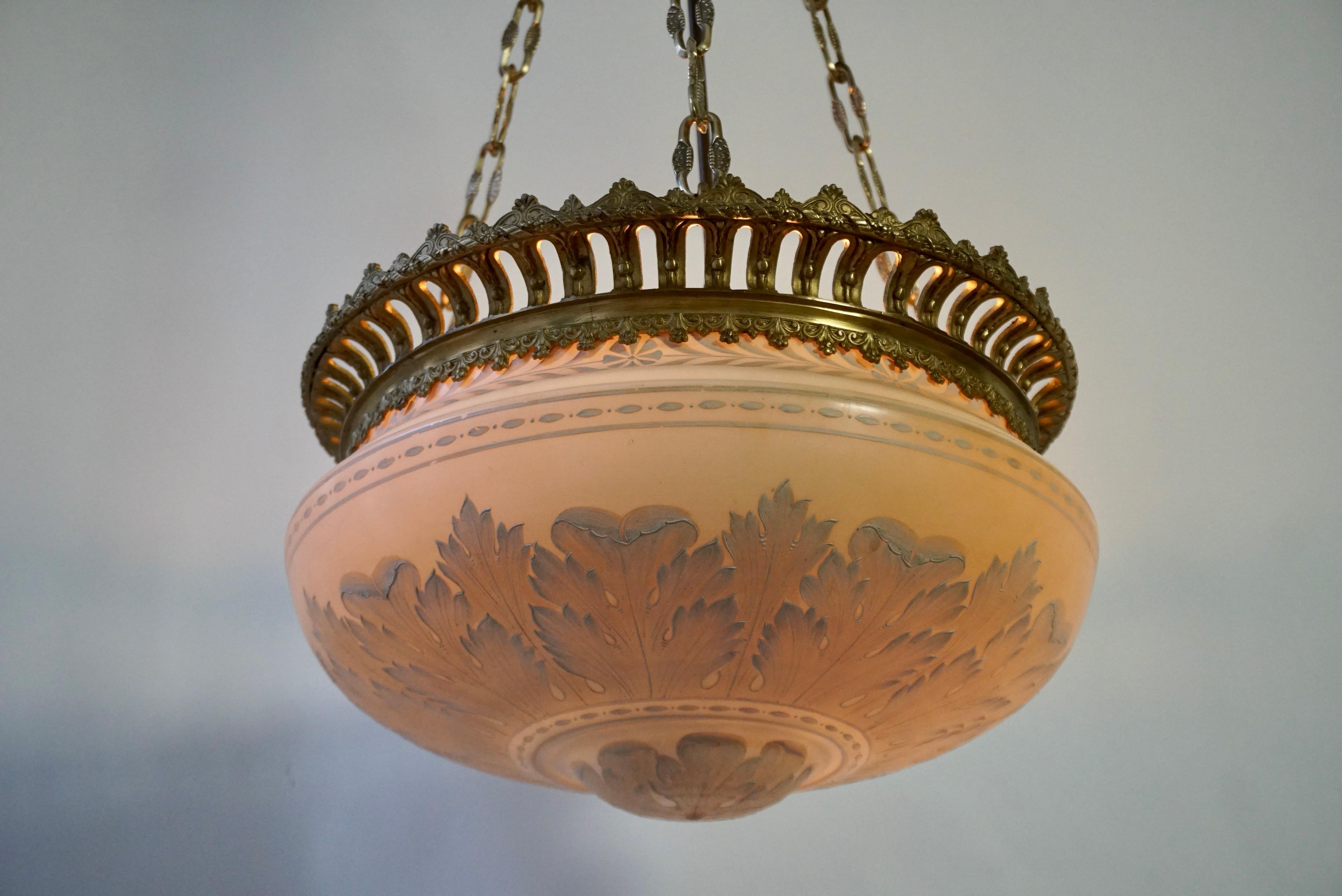 Art Nouveau Superb Antique Lampshade Chandelier Lithophane, Biscuit From Porcelain, Mint For Sale