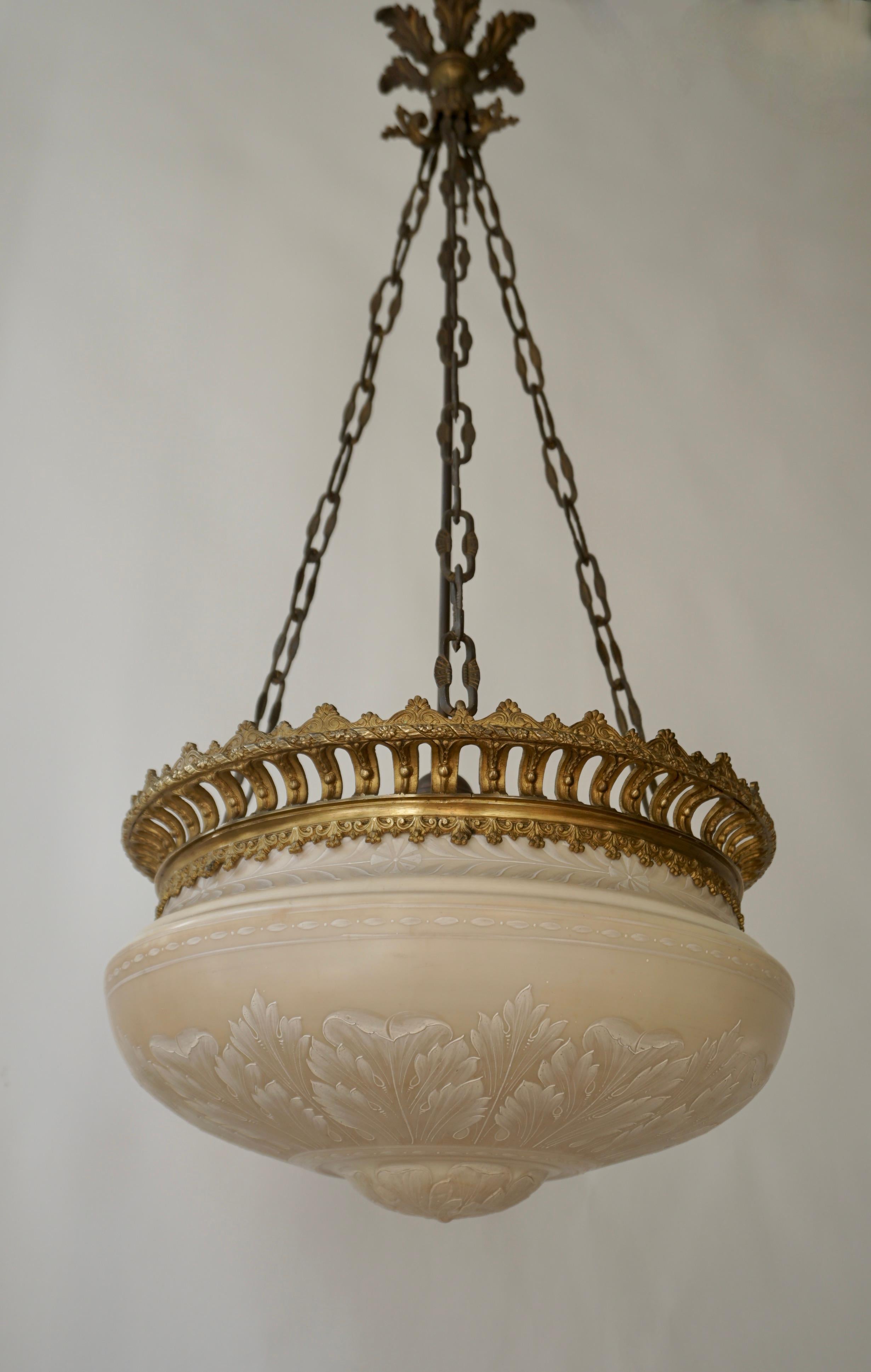 Brass Superb Antique Lampshade Chandelier Lithophane, Biscuit From Porcelain, Mint For Sale