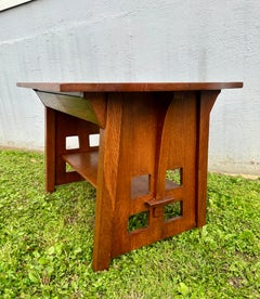 SUPERB Antique Limbert Turtle Top Table with One Drawer (Stickley Era) - W8389