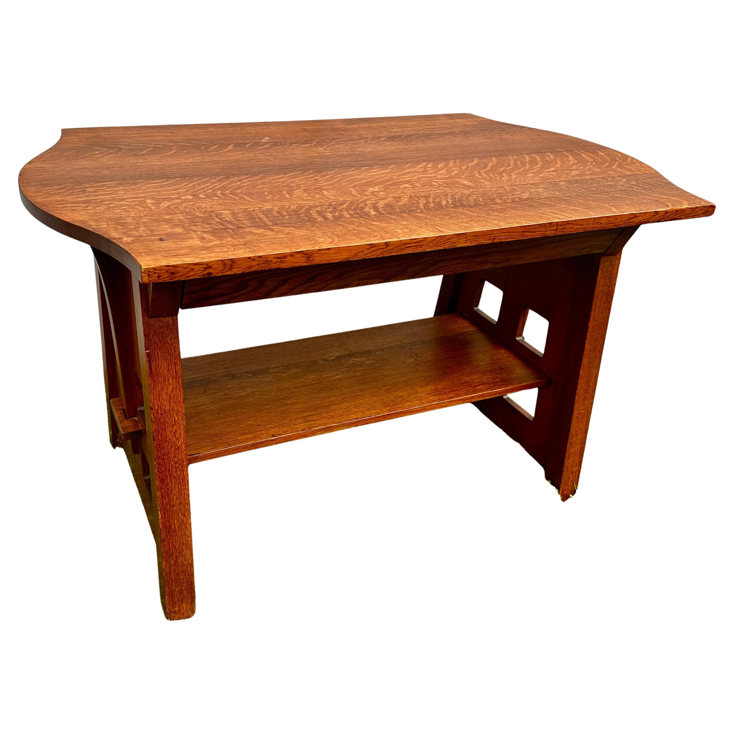 SUPERB Antique Limbert Turtle Top Table with One Drawer (Stickley Era) - W8389