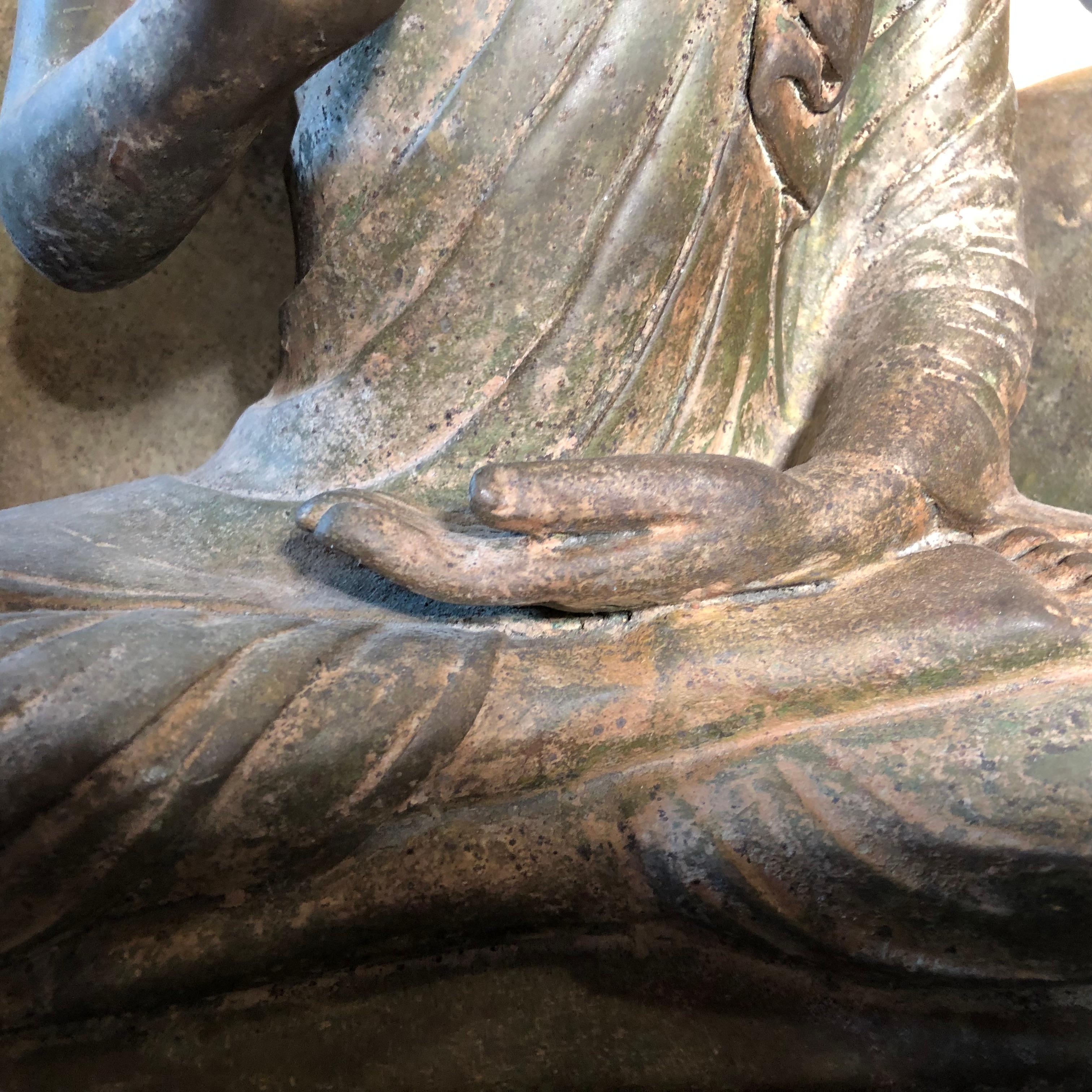Superb Antique Lotus Protection Buddha, Hand Cast Bronze, 19th Century 8