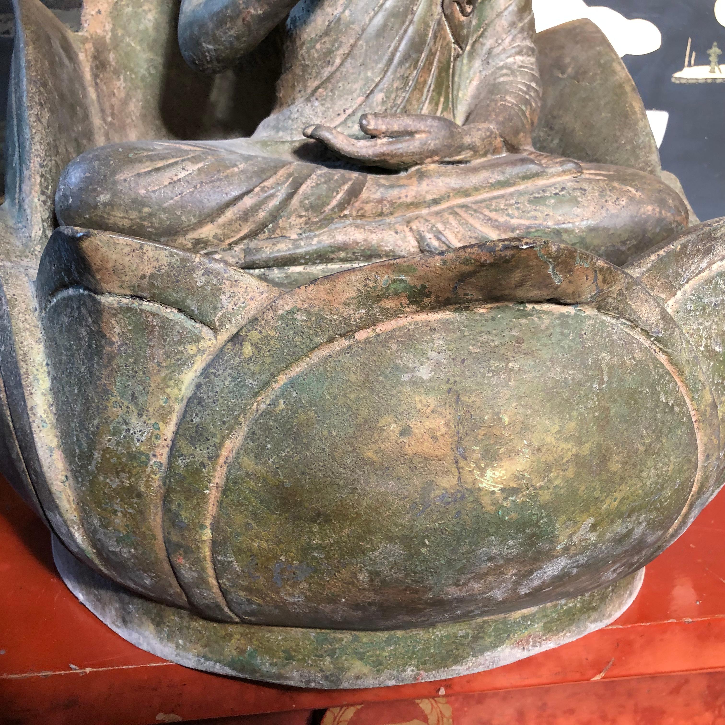 Superb Antique Lotus Protection Buddha, Hand Cast Bronze, 19th Century 9