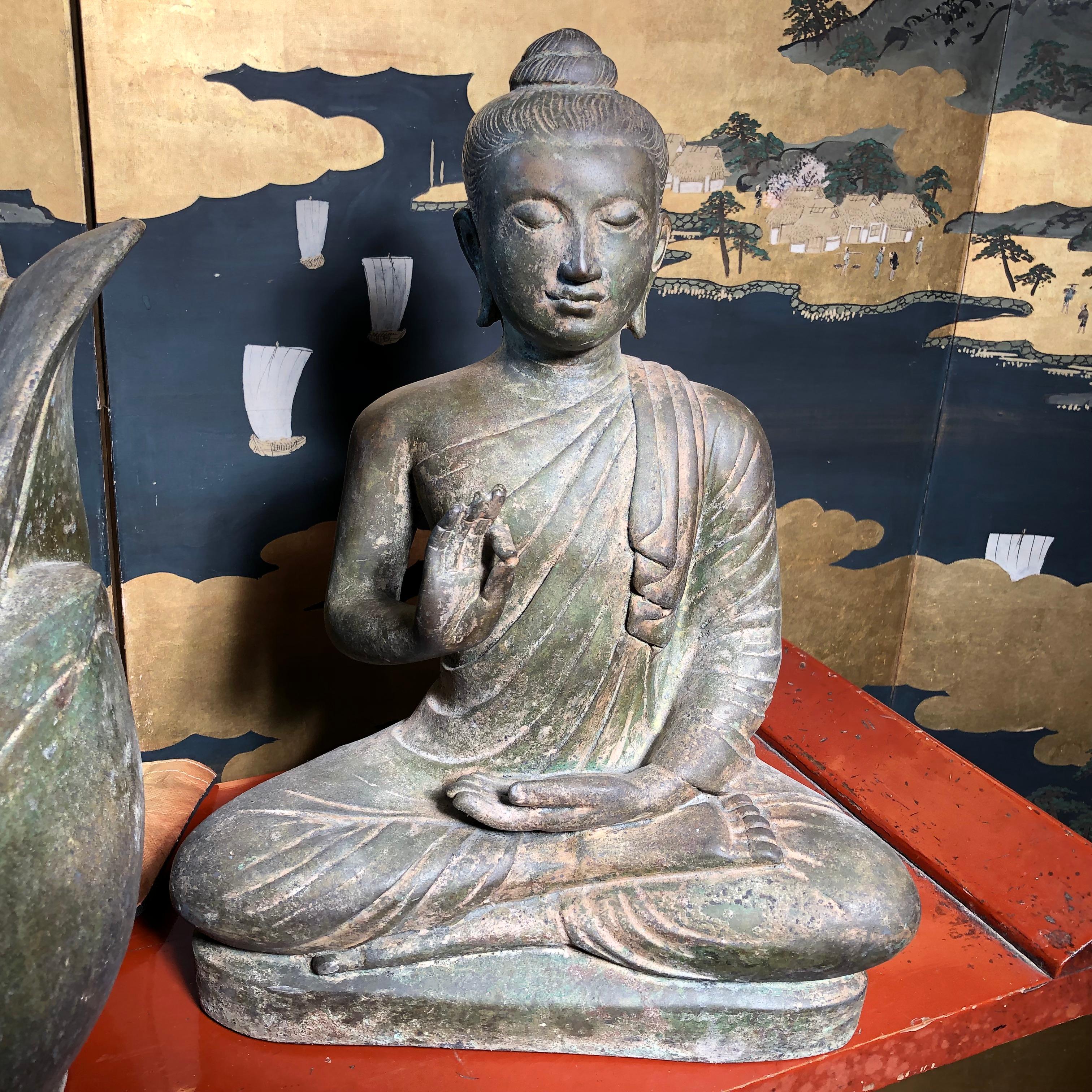 Superb Antique Lotus Protection Buddha, Hand Cast Bronze, 19th Century 11