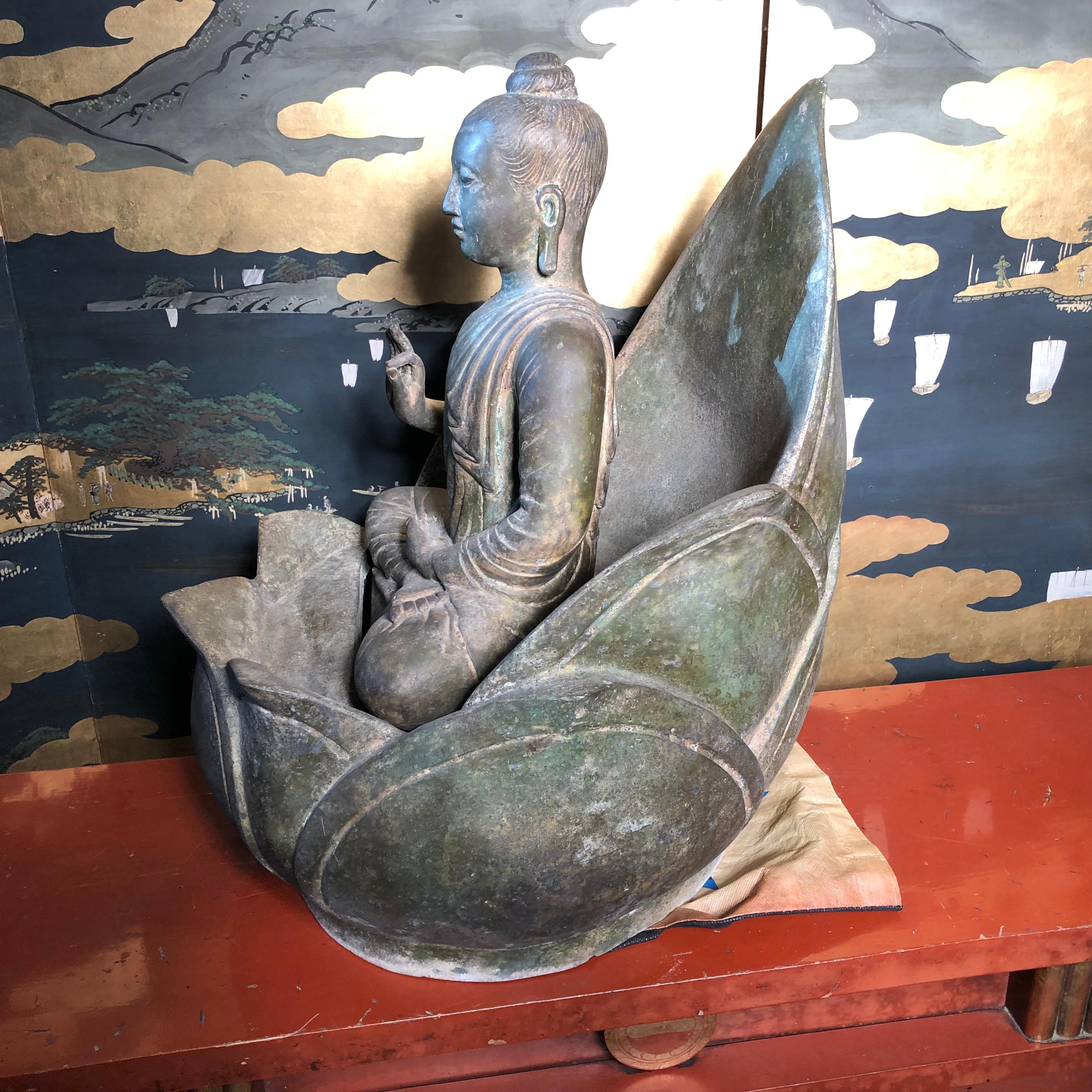 Superb Antique Lotus Protection Buddha, Hand Cast Bronze, 19th Century 12