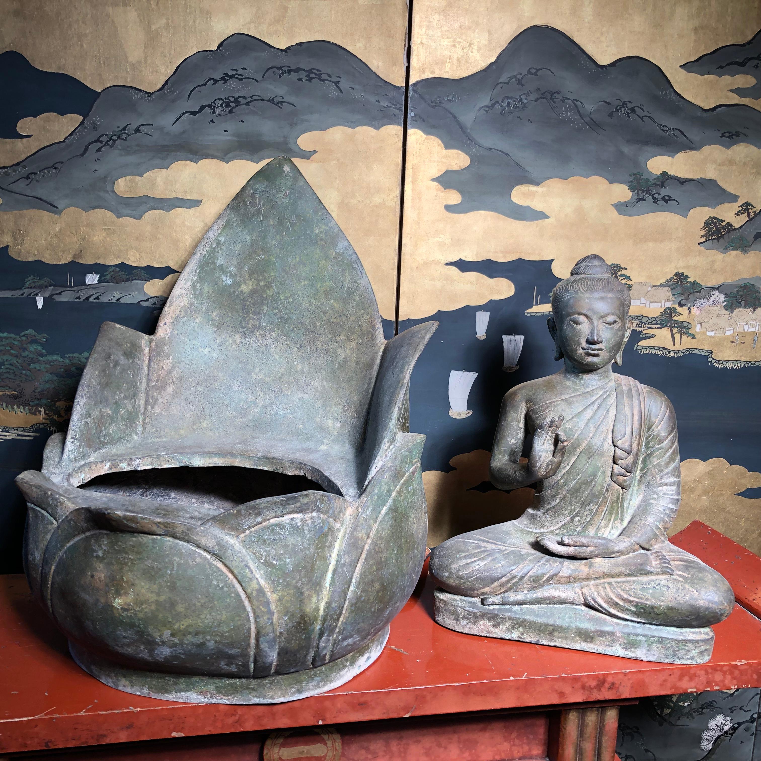 Superb Antique Lotus Protection Buddha, Hand Cast Bronze, 19th Century 13