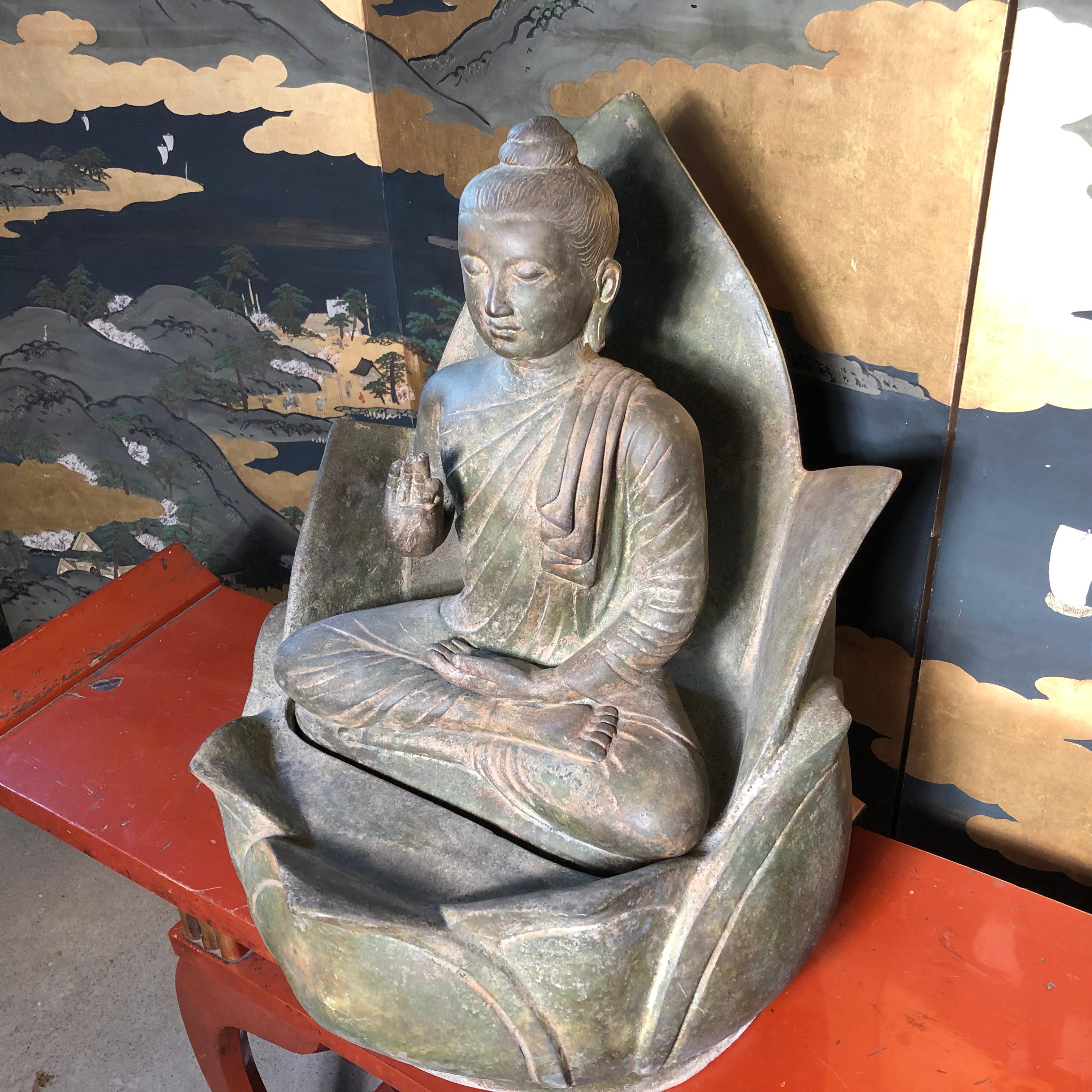 A Lovely face seated atop a budding lotus

Seated India Gandhara bronze Buddha, 19th century, Old UK Private collection

This beautiful Buddha sculpture will bring serenity and timeless style to your home, office, sacred space, or garden. 

The