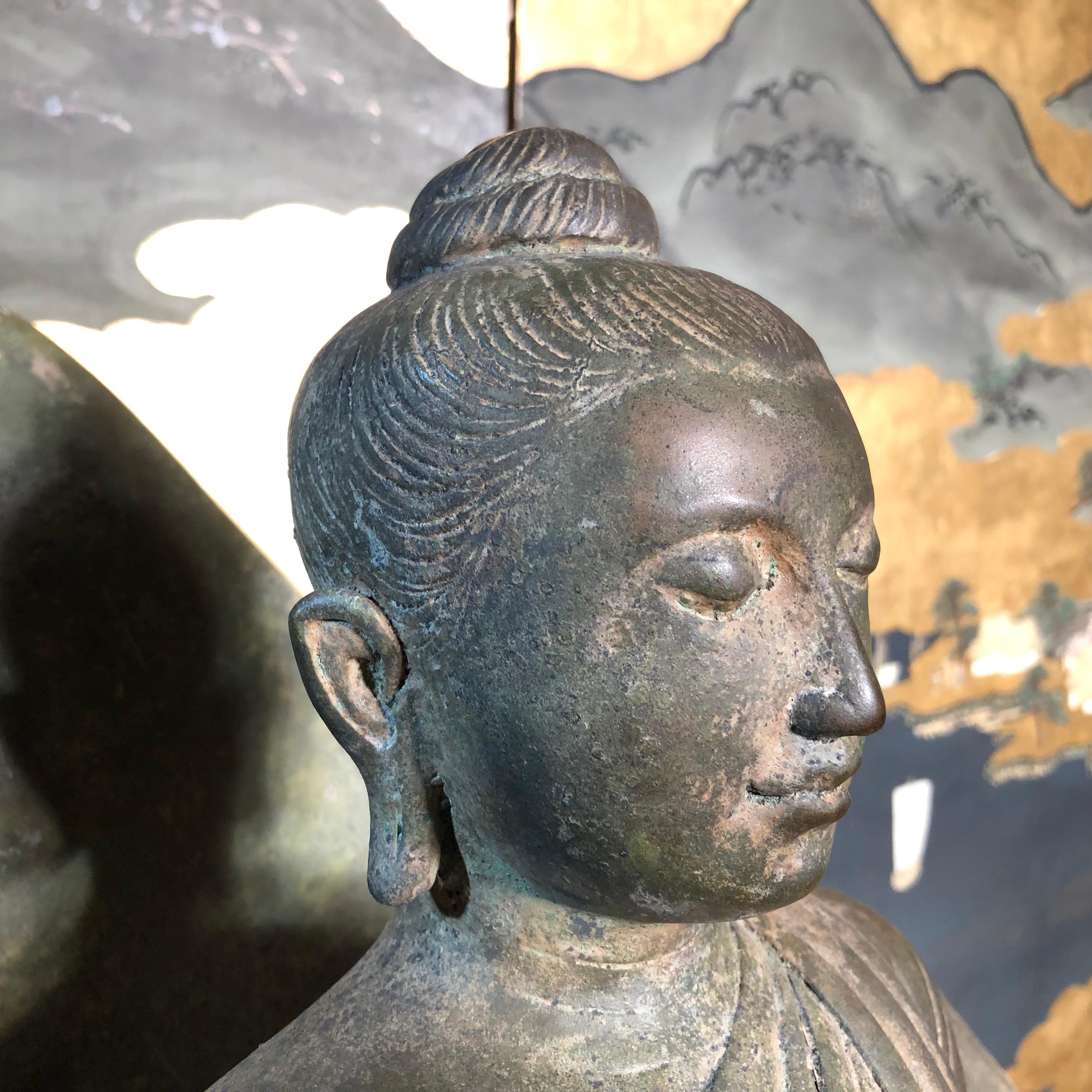 Superb Antique Lotus Protection Buddha, Hand Cast Bronze, 19th Century 1