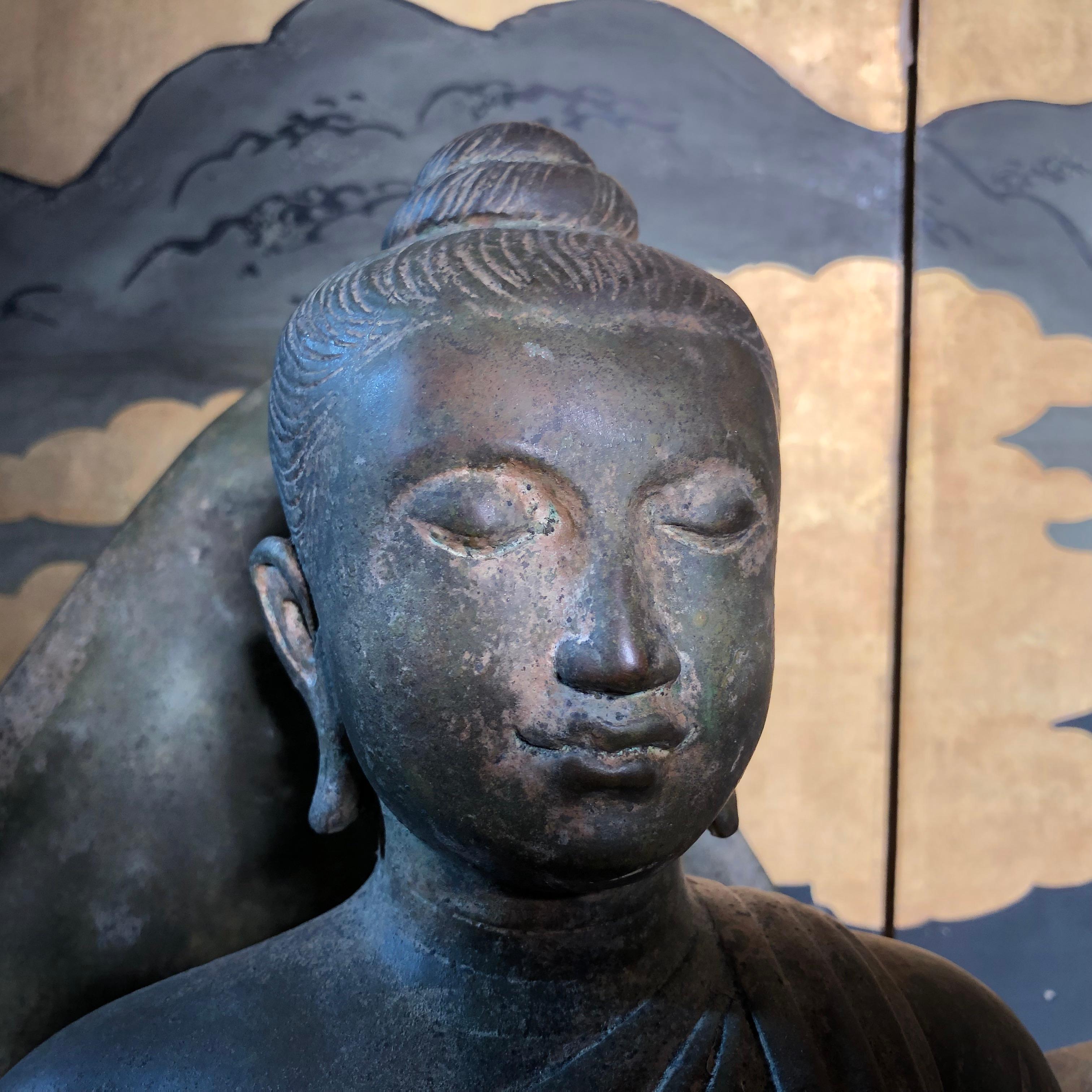 Superb Antique Lotus Protection Buddha, Hand Cast Bronze, 19th Century 3