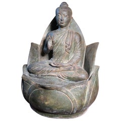 Superb Antique Lotus Protection Buddha, Hand Cast Bronze, 19th Century