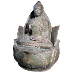 Hervorragender antiker Lotus-Schutz-Buddha:: handgegossene Bronze:: 19