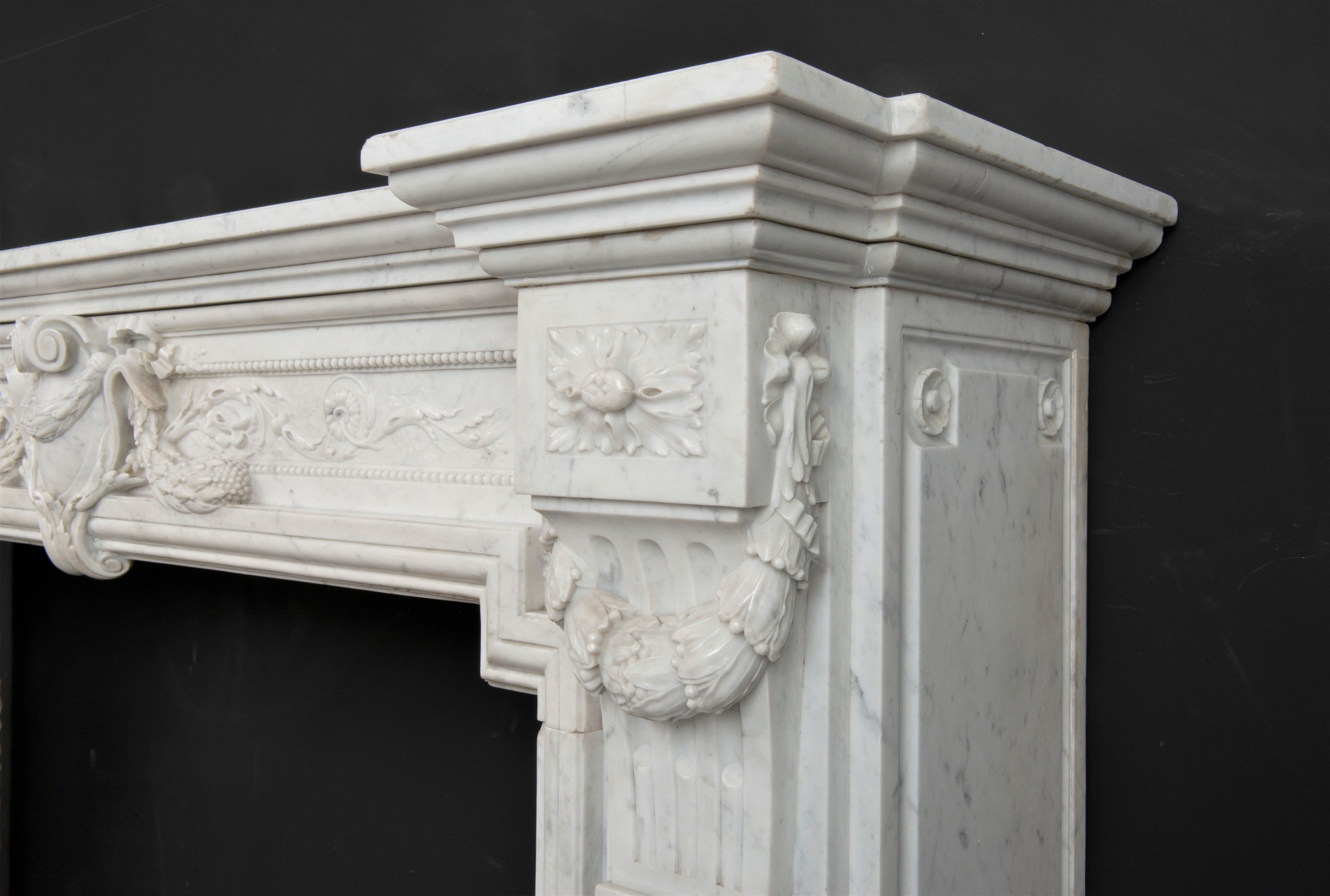Carrara Marble Superb Antique Louis XVI Fireplace Mantel For Sale