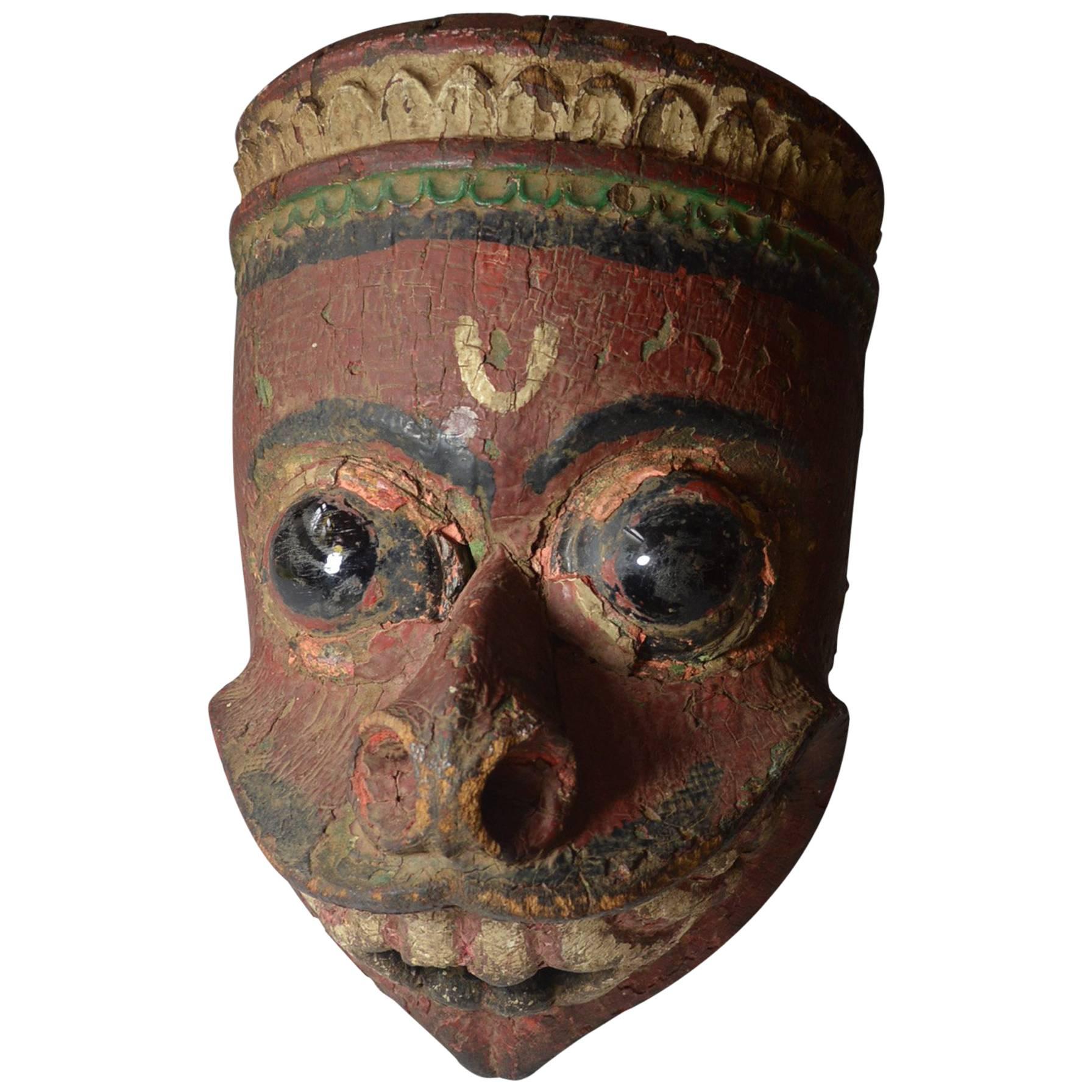 Superb Antique Nepalese Temple Mask of Hanuman the Monkey God