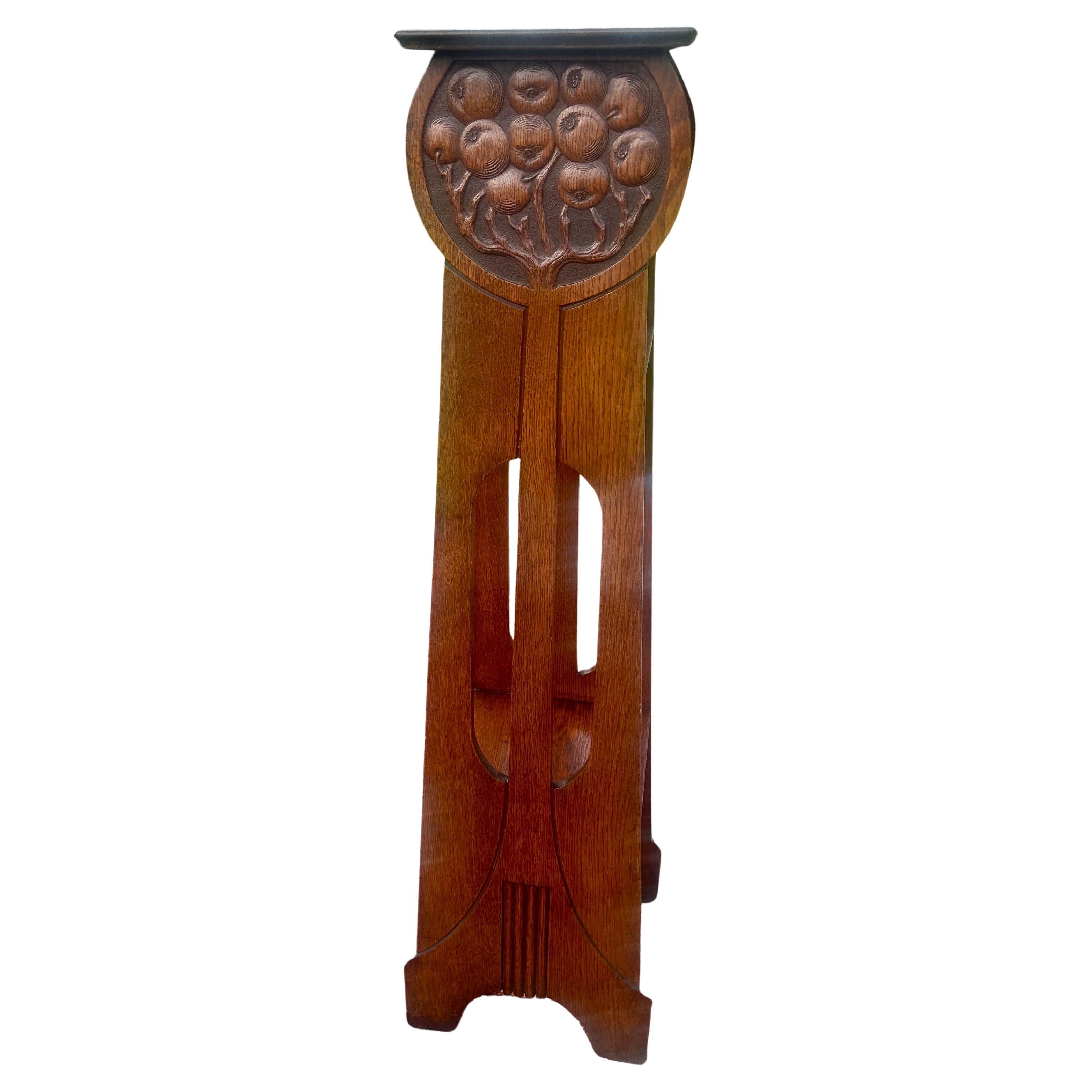 SUPERB antique oak stand with apple details For Sale
