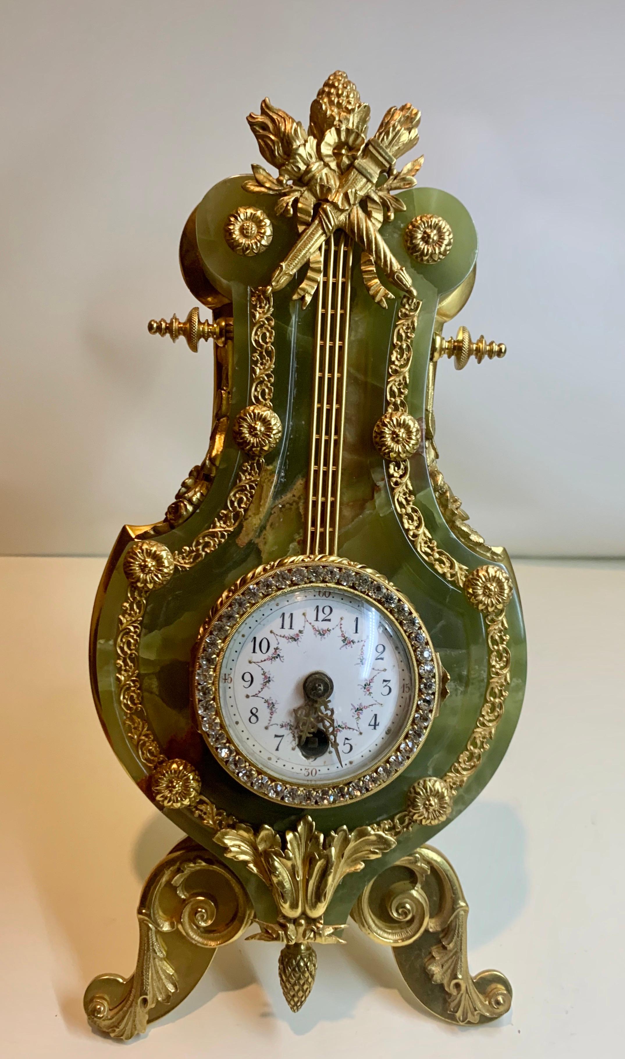 Superb Antique Onyx, Ormolu & Jewelled Strut Clock, French 19th C 5