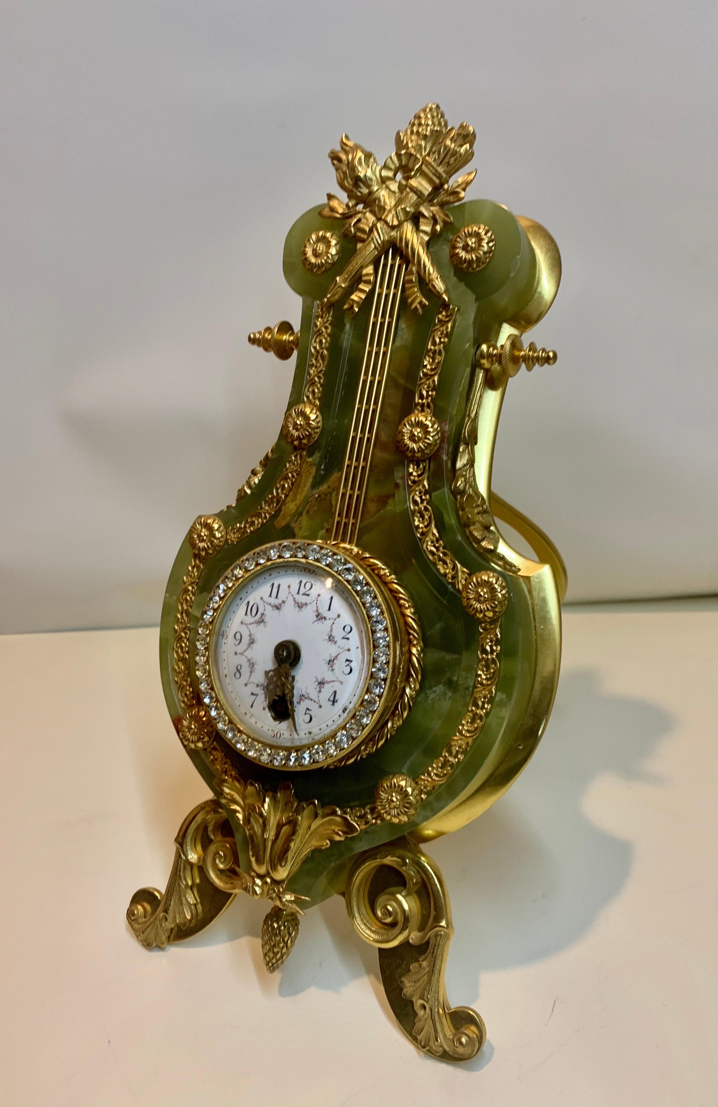 Grand Tour Superb Antique Onyx, Ormolu & Jewelled Strut Clock, French 19th C