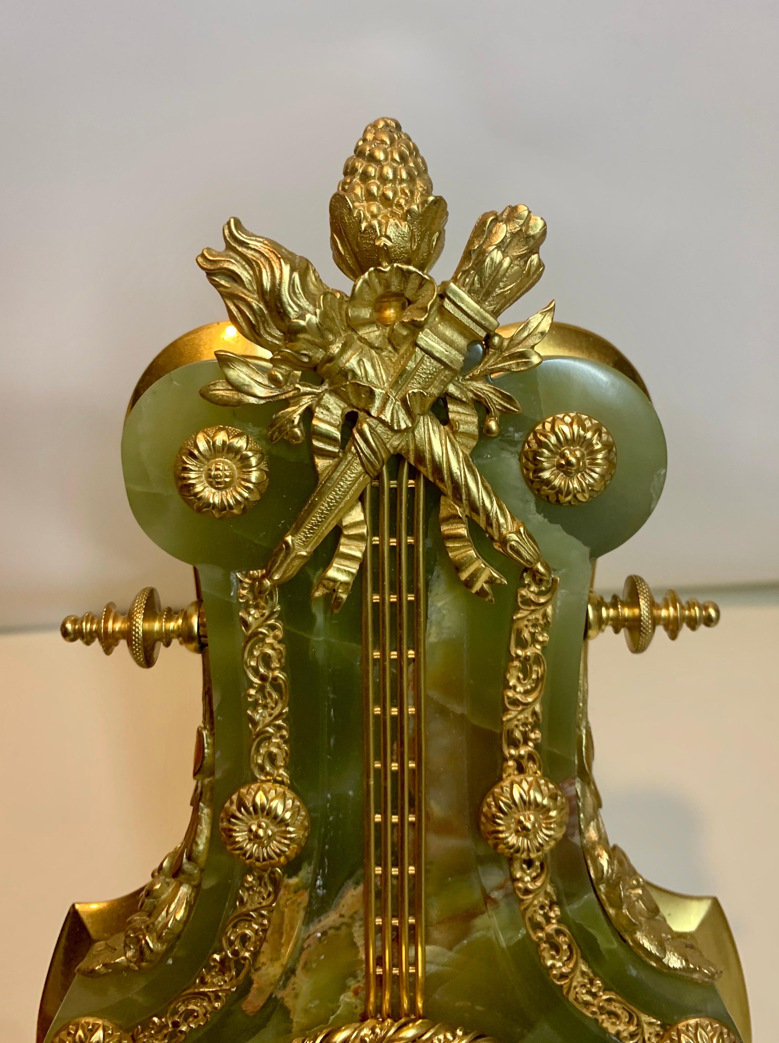 Superb Antique Onyx, Ormolu & Jewelled Strut Clock, French 19th C In Good Condition In London, GB