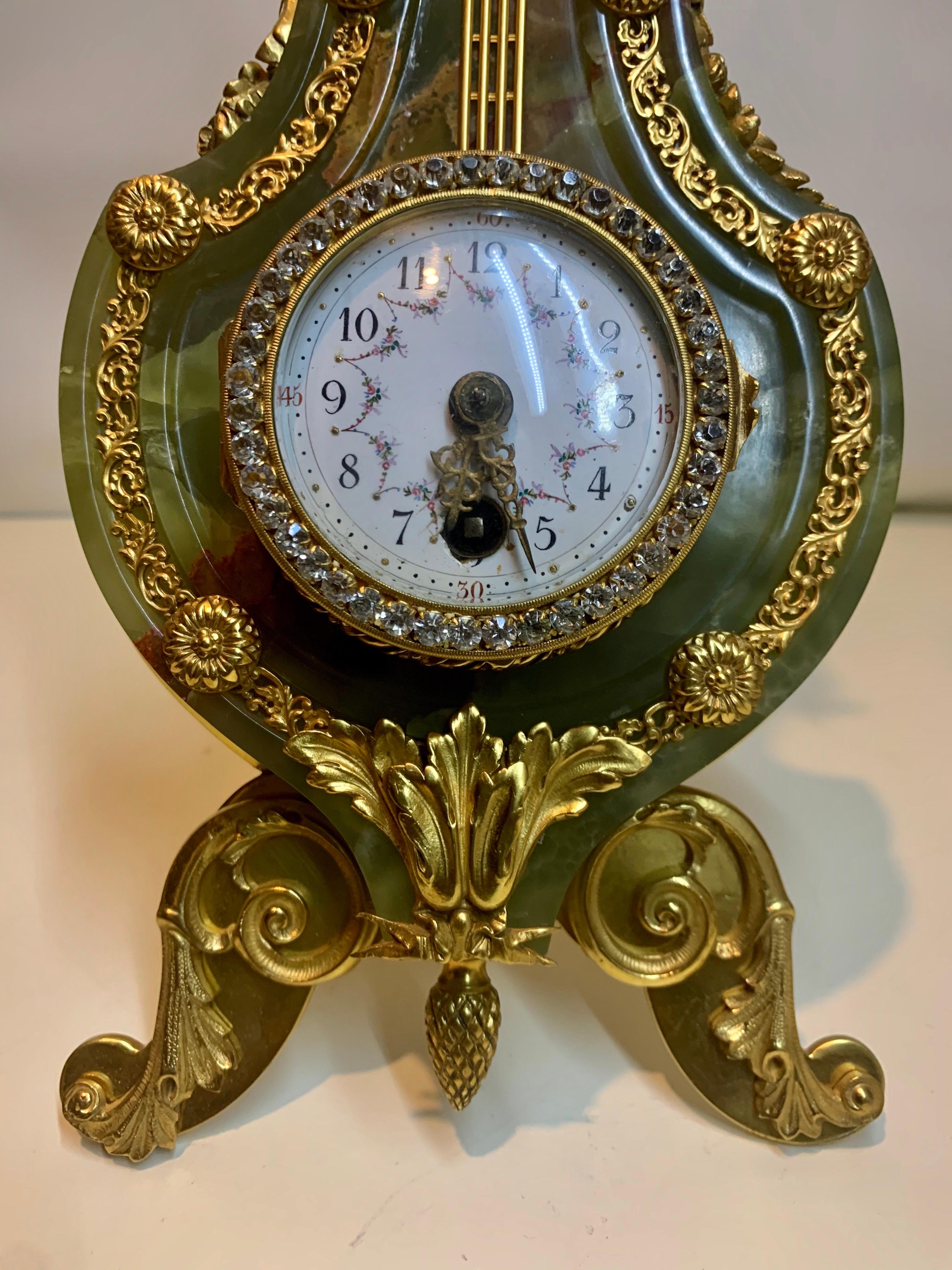 Late 19th Century Superb Antique Onyx, Ormolu & Jewelled Strut Clock, French 19th C