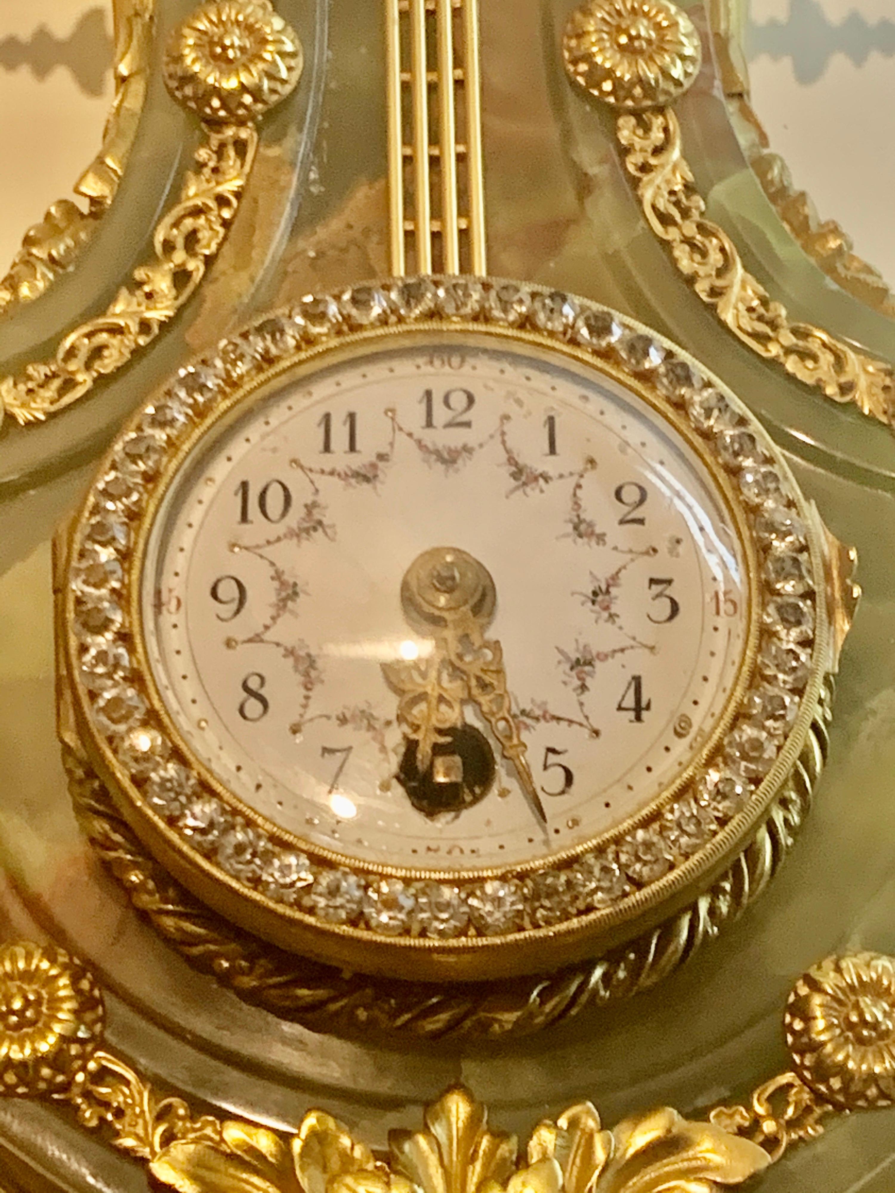 Superb Antique Onyx, Ormolu & Jewelled Strut Clock, French 19th C 3