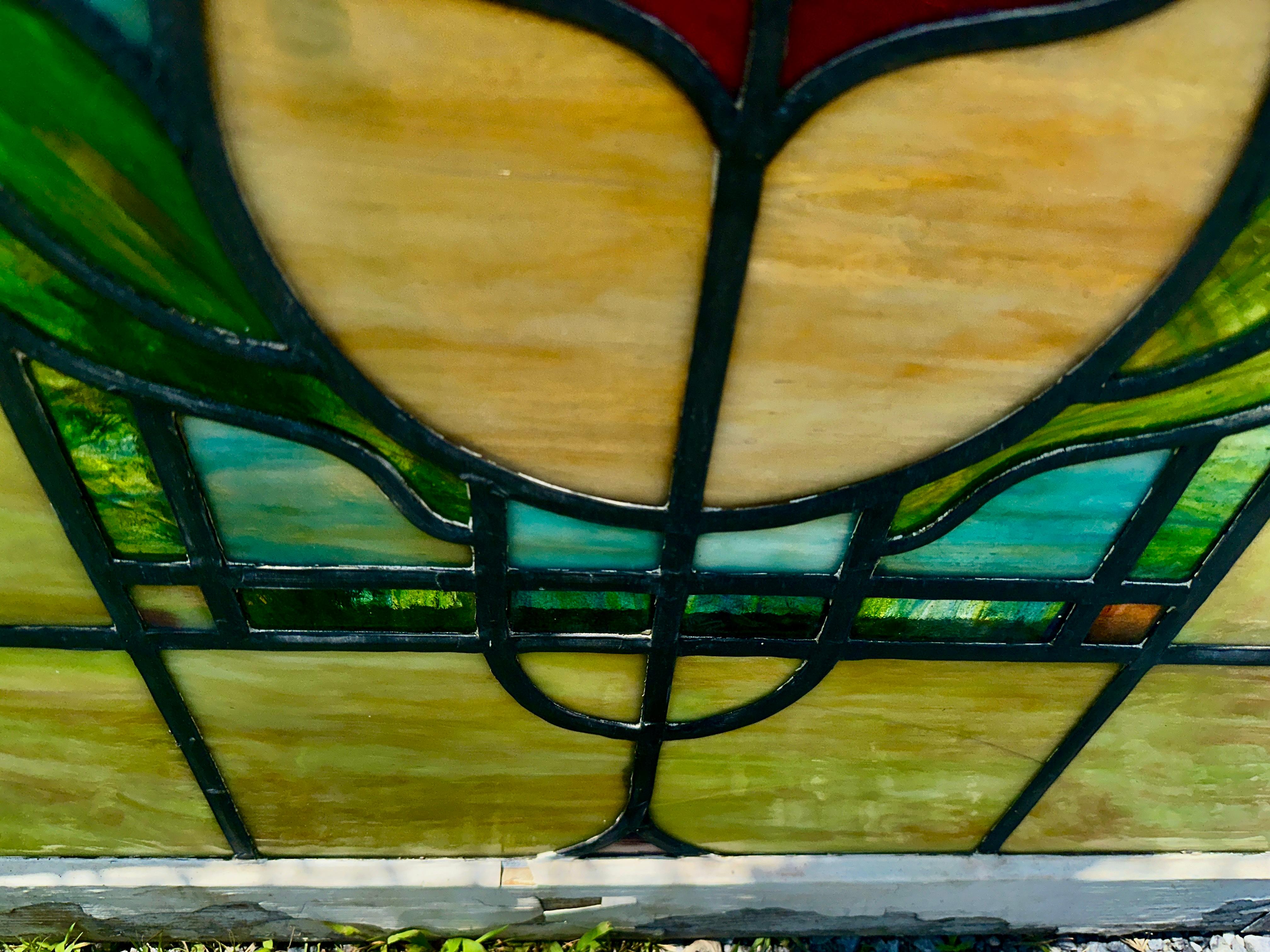 SUPERB Pareja antigua de vidrieras Stained glass en venta 7