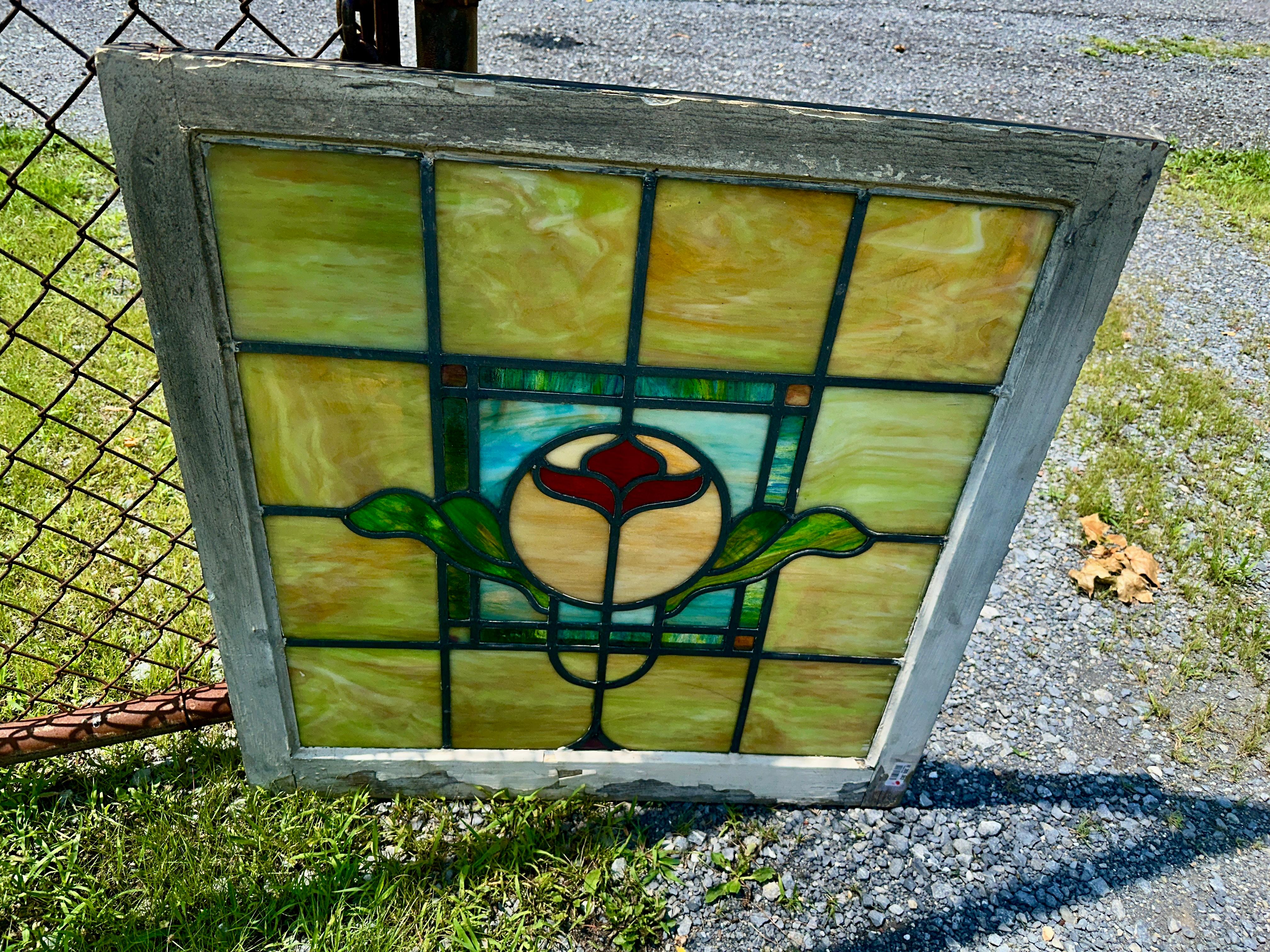 SUPERB Pareja antigua de vidrieras Stained glass en venta 11