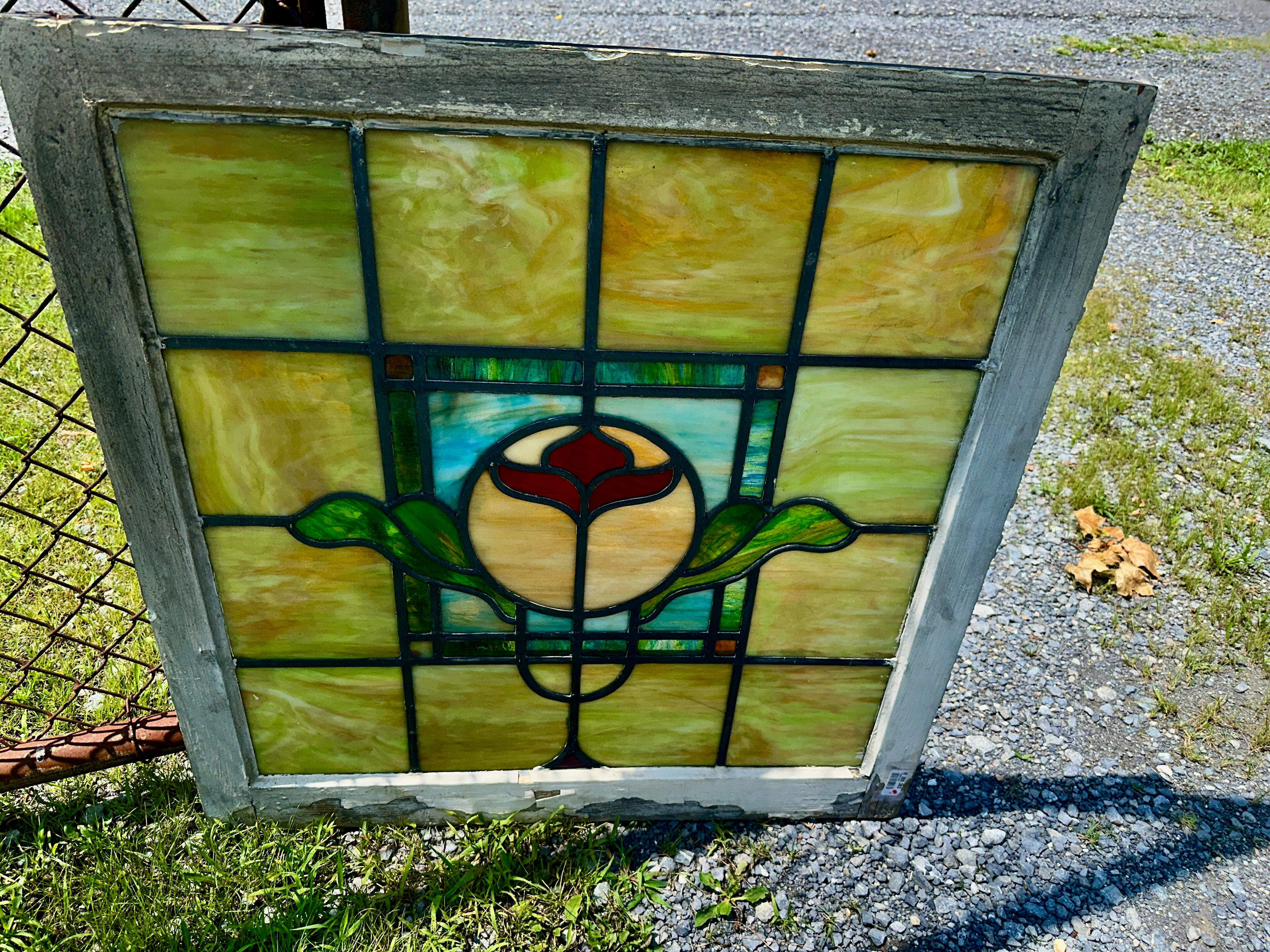 SUPERB Pareja antigua de vidrieras Stained glass en venta 12