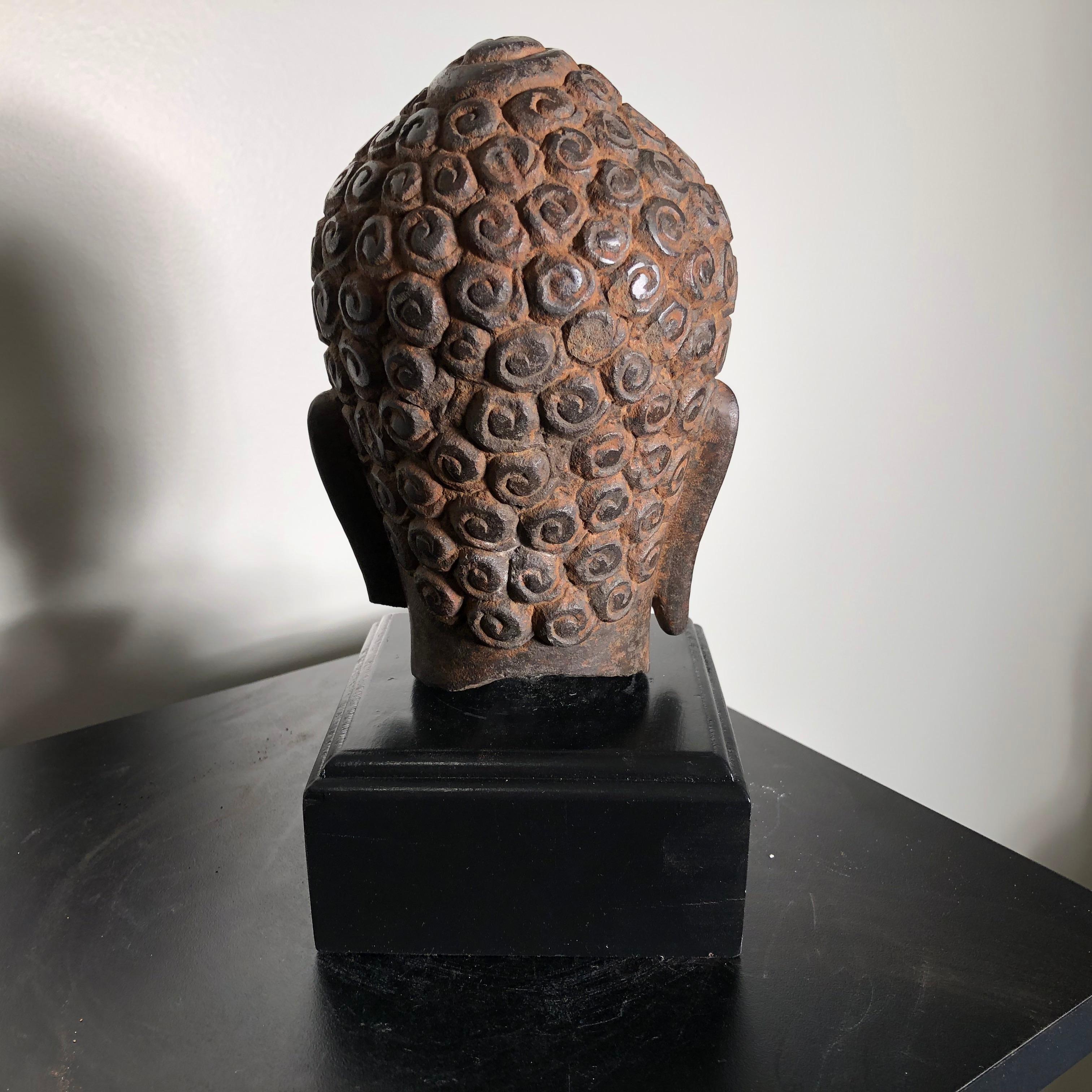 Superb Antique Peaceful Buddha Head, 18th Century with Custom Stand 4