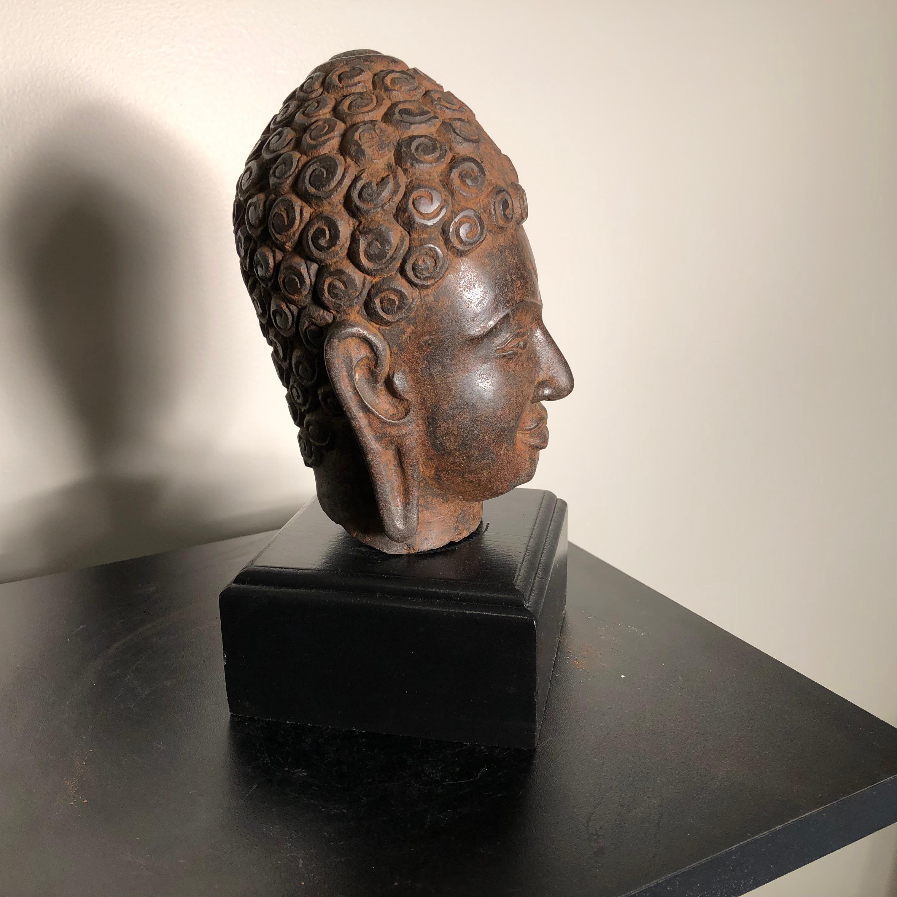 18th Century and Earlier Superb Antique Peaceful Buddha Head, 18th Century with Custom Stand