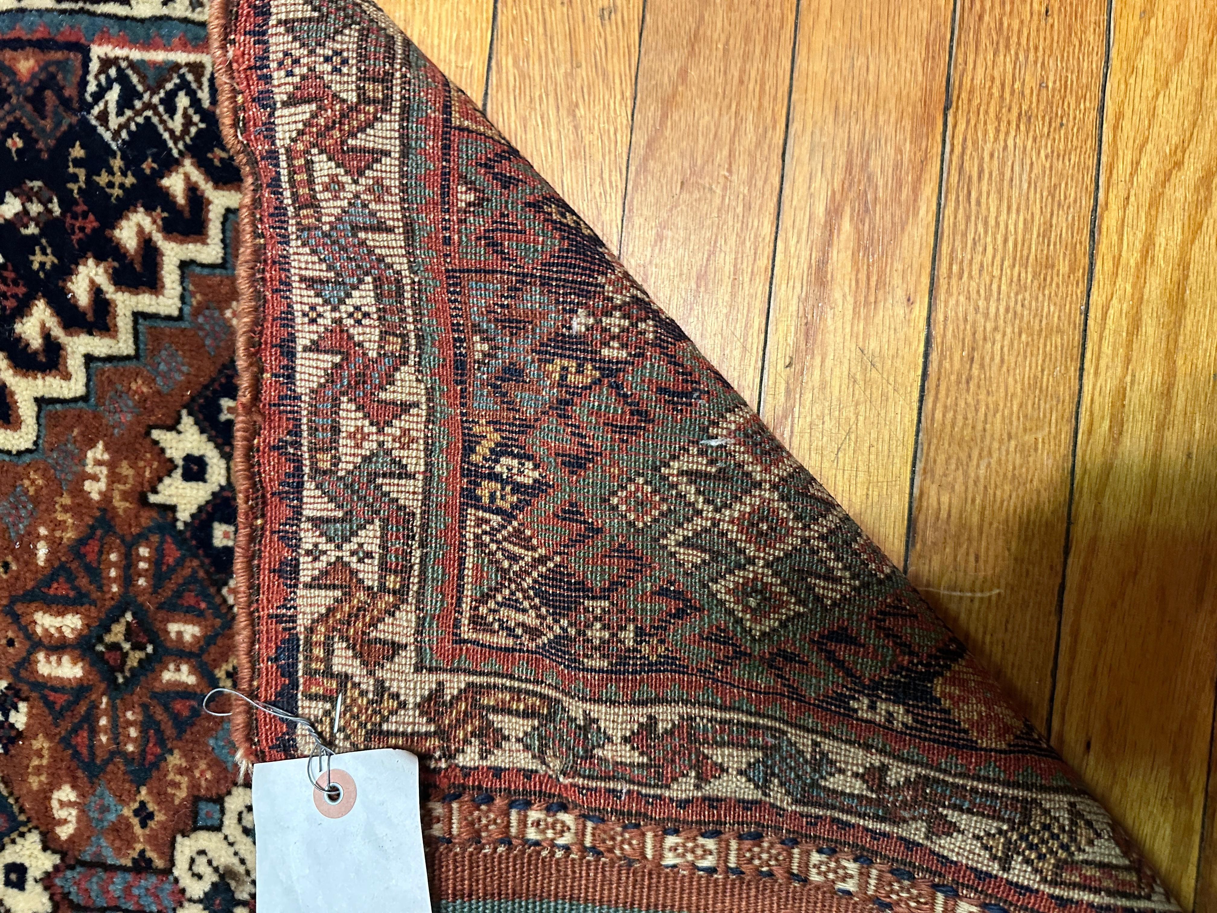 SUPERB Antique Persian Qush Gai Oriental Rug - RR743

This is a great c. 1900 antique Persian Qush Gai Mat.  You can see from the photos that the weave is very tight and that the colors are outstanding. 100% Manchester Wool.  The rug is complete