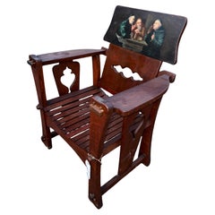 Antique "Shop of the Crafter" Arm Chair with Hand Painted "Monk" STICKLEY ERA