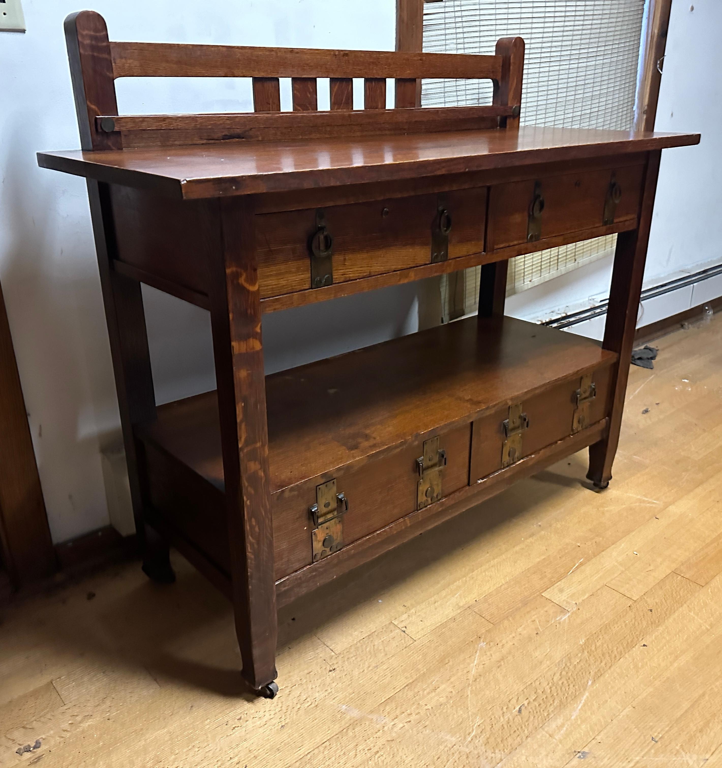 SUPERB Antique Stickley Brothers Serving Table/Small Sideboard - W7314 2