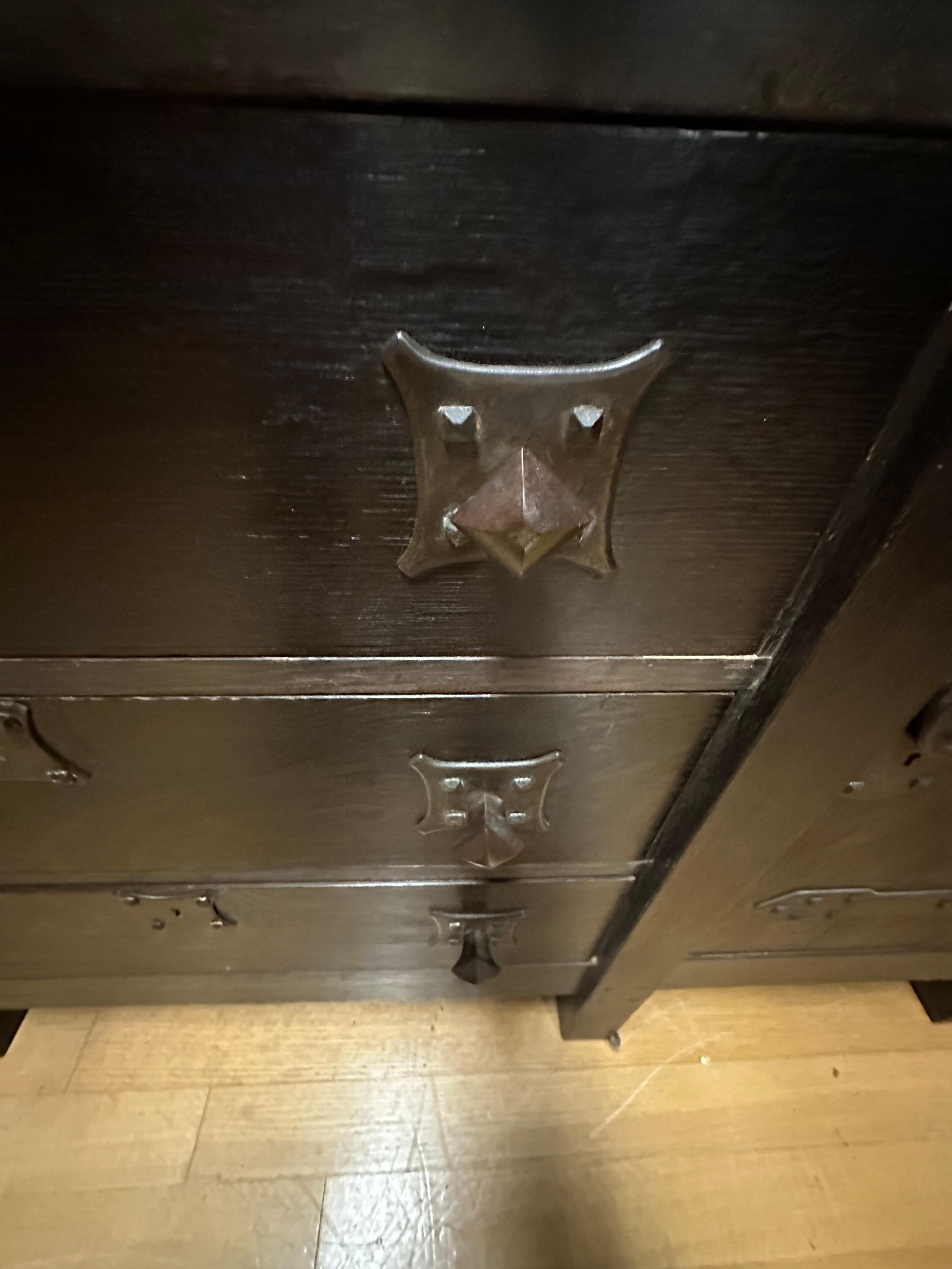 This is a great Antique Serving Table with a small Sideboard (Model #8610) from Stickley Brothers from 1902. The original color in this item is fantastic! They used a superb quality of quarter sawn oak.  The workmanship is as good as the work of