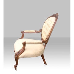 Superb Antique Victorian Walnut Cabriole Leg Open Arm Spoon Back Armchair