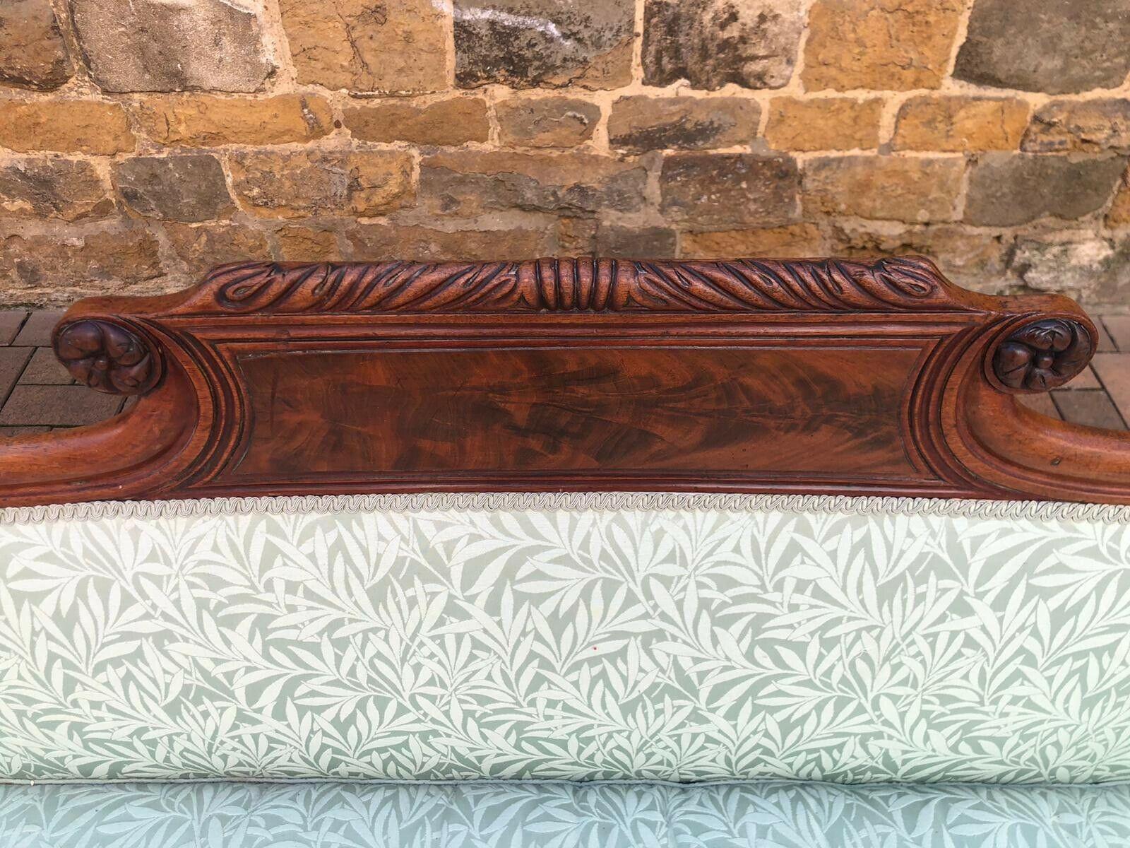 British Superb Antique William IV Mahogany Sofa Settee Silk, 19th Century
