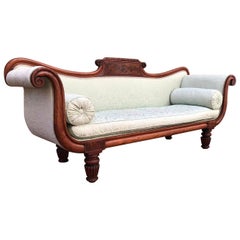 Superb Antique William IV Mahogany Sofa Settee Silk, 19th Century
