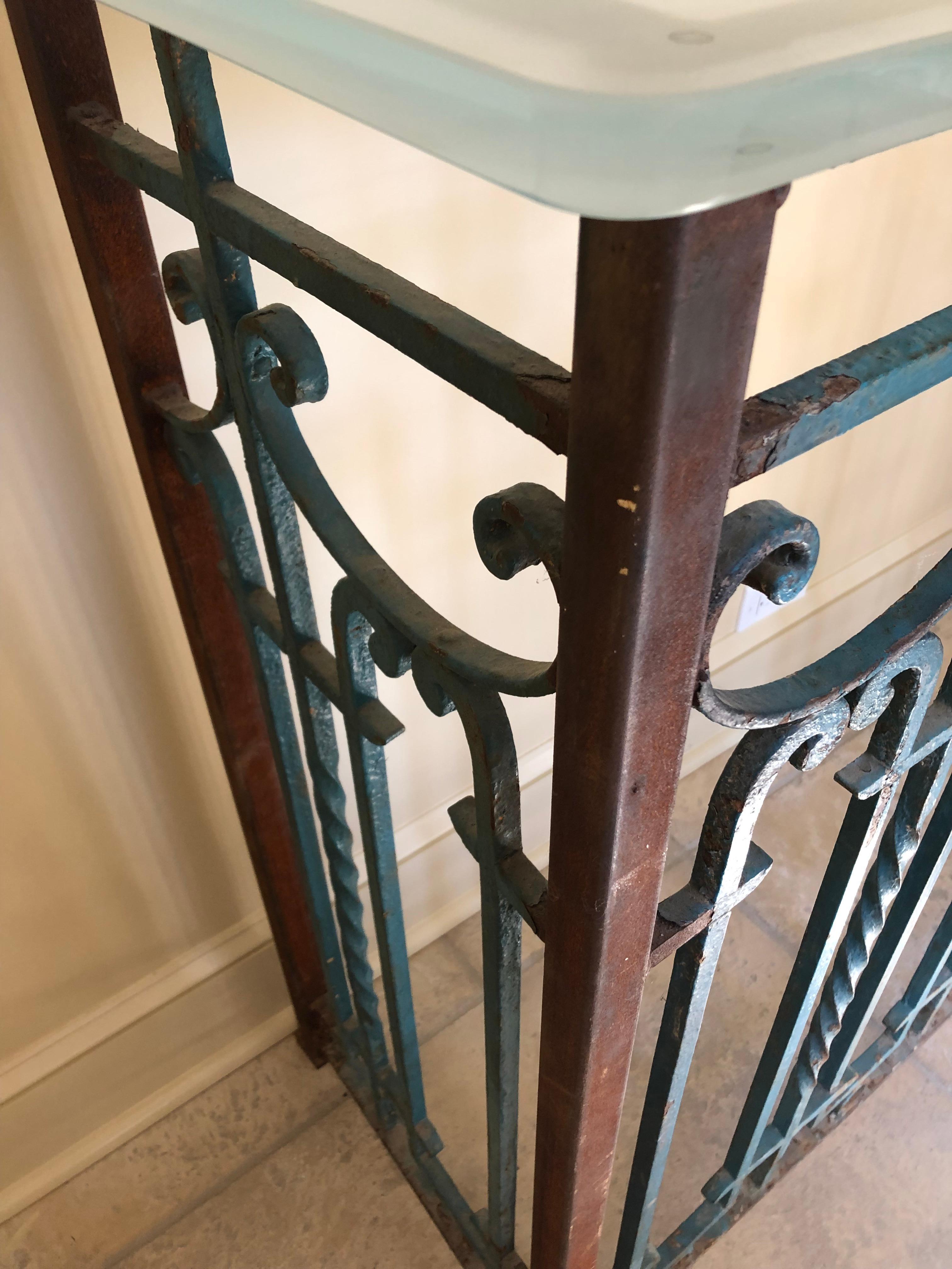 Superb Architectural Wrought Iron and Glass Console Table In Good Condition In Hopewell, NJ