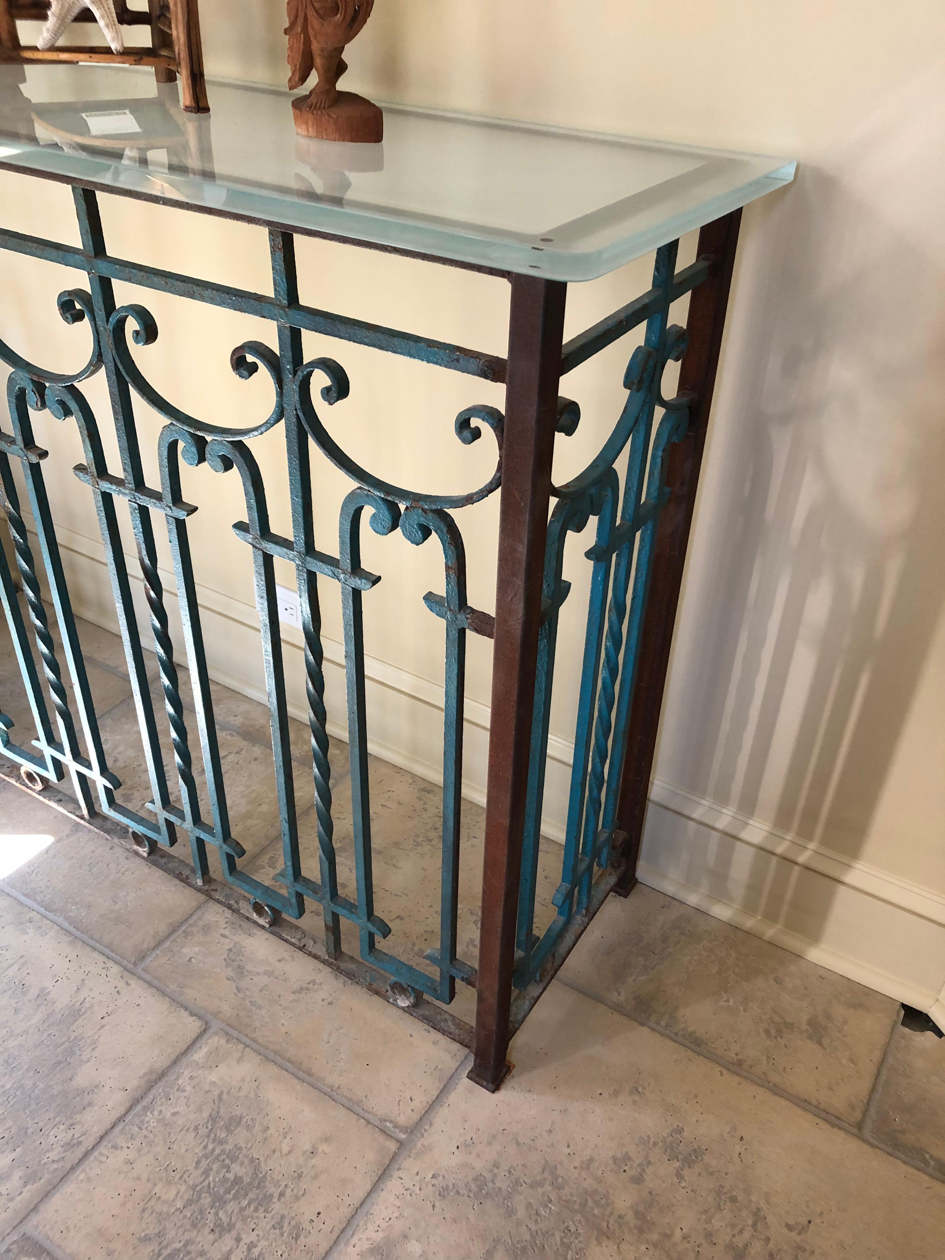Superb Architectural Wrought Iron and Glass Console Table 2