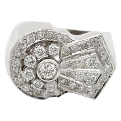 Superb Art Deco 1.73 Carat Diamond Huge and Bold Buckle Ring