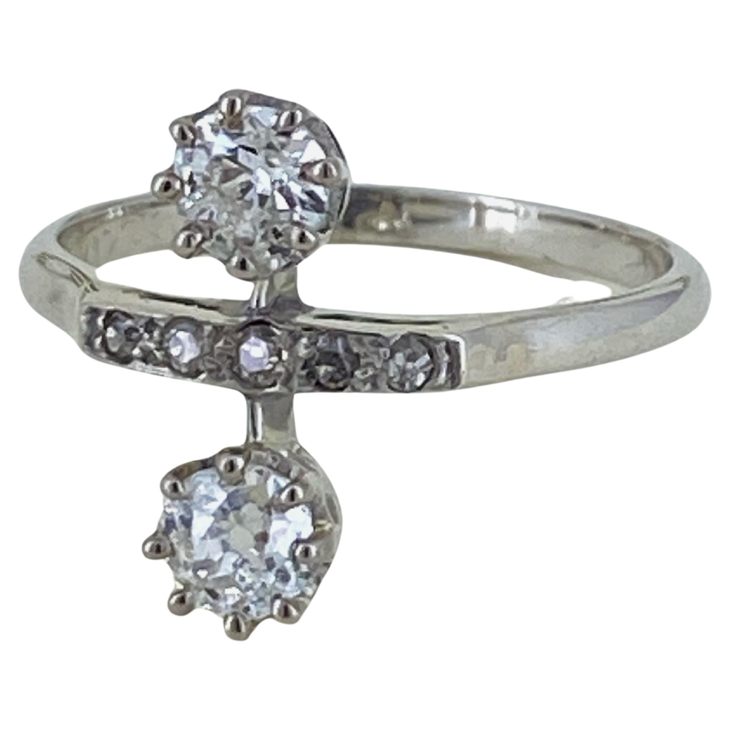 Superb Art-Deco 2-Stone 1.20ct Old-European Cut Diamond Ring in 18K & Platinum For Sale
