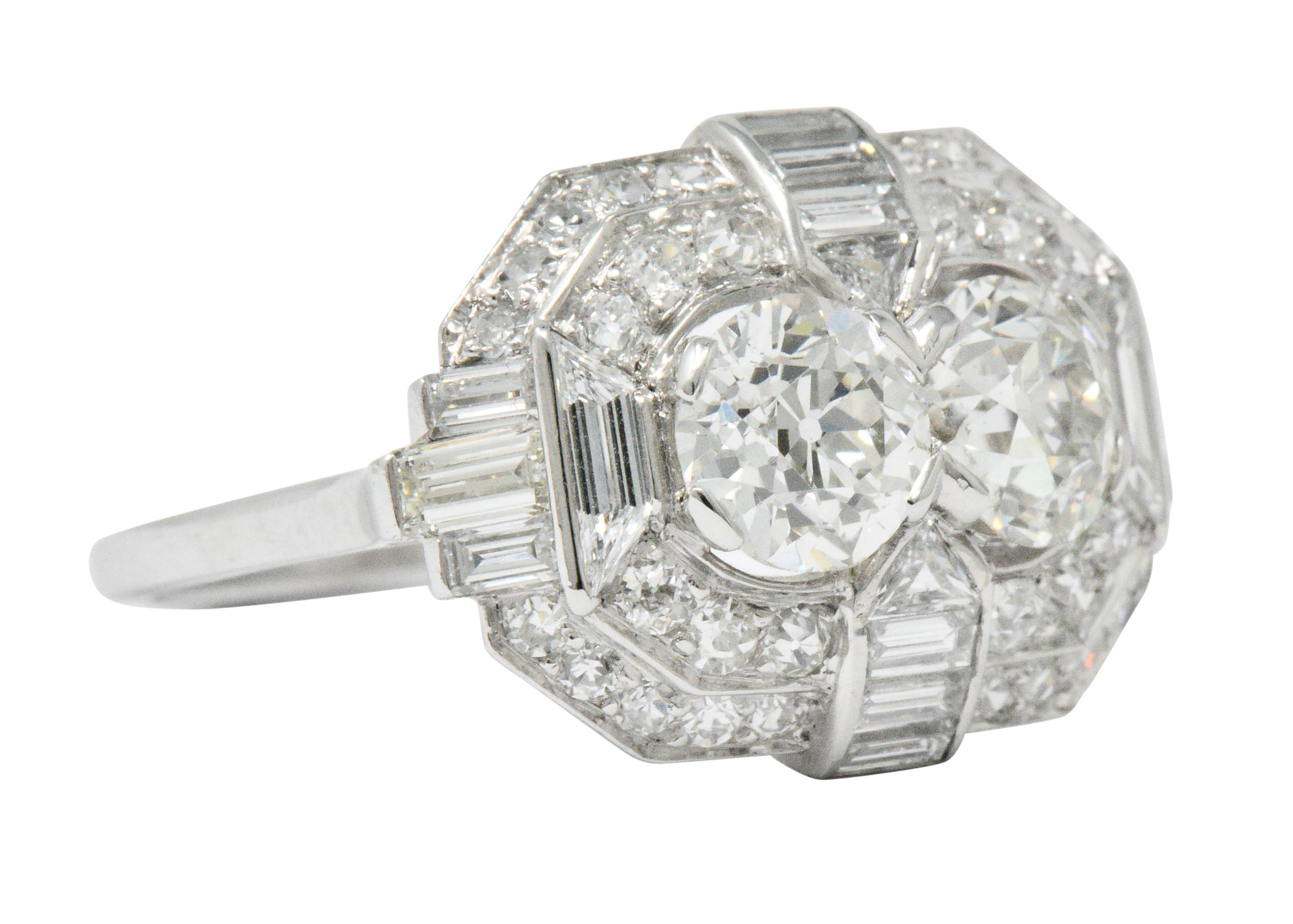 Round Cut Superb Art Deco 3.50 Carat Double Diamond Platinum Alternative Engagement Ring